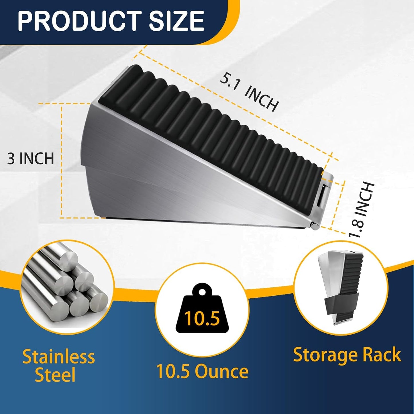 Heavy Duty Door Stopper Adjustable Spring Large Stoppers Wedge, Tall up to 3 Inches Doorstop Stainless steels Made Suits Any Heavy Doors (2 Pack Silver-Adjustable)