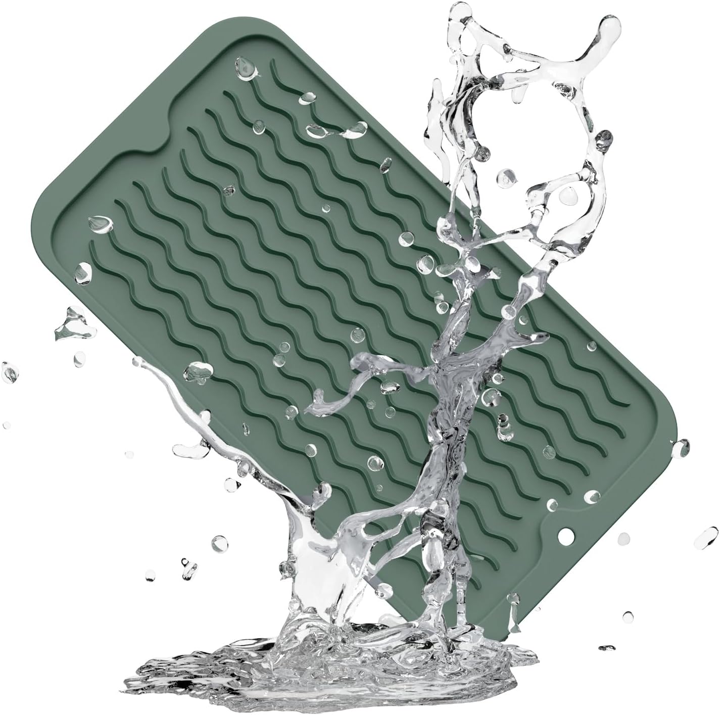 ZLR Silicone Dish Drying Mat for Kitchen Counter, Eco-Friendly Fast Dry Dish Mat, Easy Clean Multi Usage Drying Matt, Heat Resistant Trivet, 6" x 12" Extra Small, Dark Green