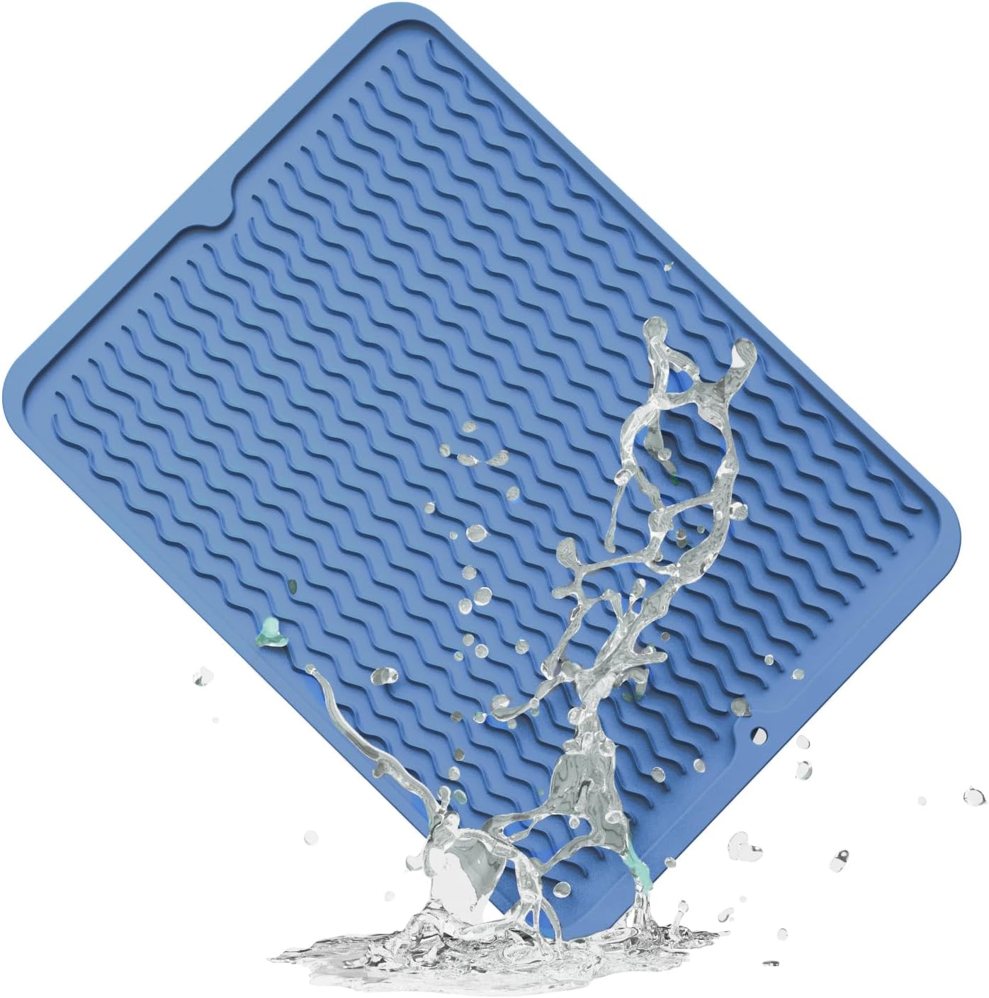 ZLR Silicone Dish Drying Mat for Kitchen Counter, Eco-Friendly Fast Dry Dish Mat, Easy Clean Multi Usage Drying Matt, Heat Resistant Trivet, 12" x 16" Large, Lichen Blue