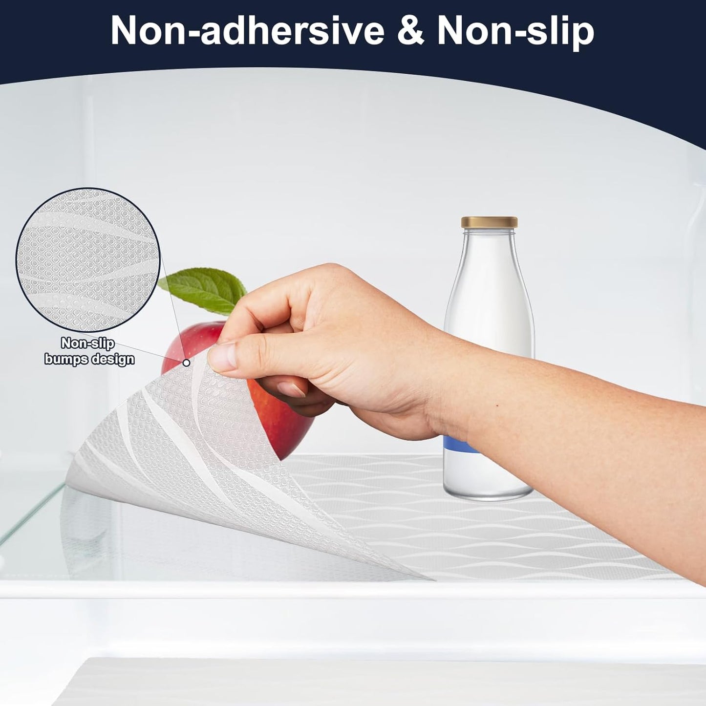 Shelf Liner, Waterproof Refragerator Liner, Drawer Liners for Kitchen Cabinet, Bathroom Sink Mat No Slip Cupboard Mats Non Adhesive Fridge Liner EVA Place Mats Roll - Clear Wave 12"×236.2"