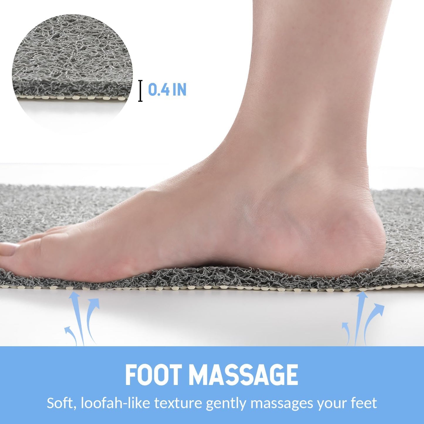 Non Slip Bathtub Mat, Anti Slip Shower Mat, Quick Drying Bath Tub Mats, Foot Scrubber Mat, Anti Slip Mat for Tub, Floor, Bathroom, Home, Kitchen, Hotel (Grey 32”x17”)