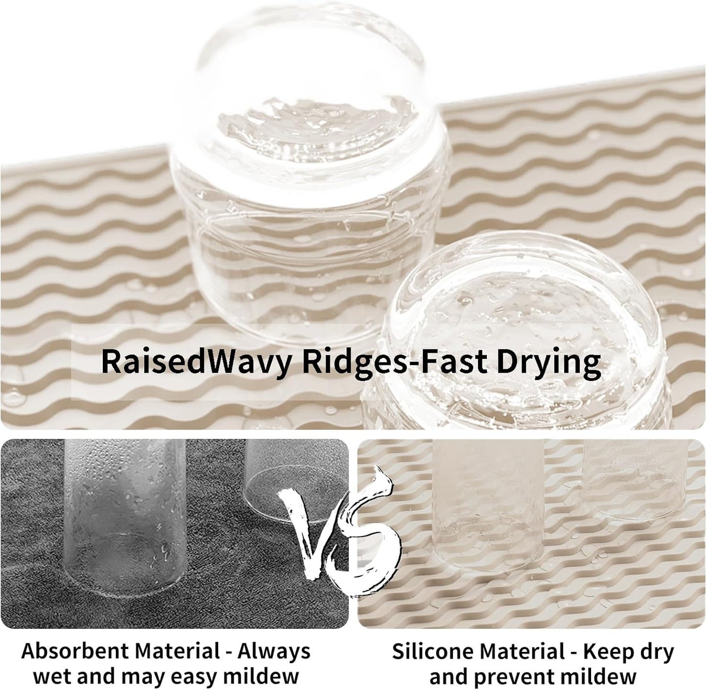 ZLR Silicone Dish Drying Mat for Kitchen Counter, Eco-Friendly Fast Dry Dish Mat, Easy Clean Multi Usage Drying Matt, Heat Resistant Trivet, 12" x 12" Middle, Cassava White