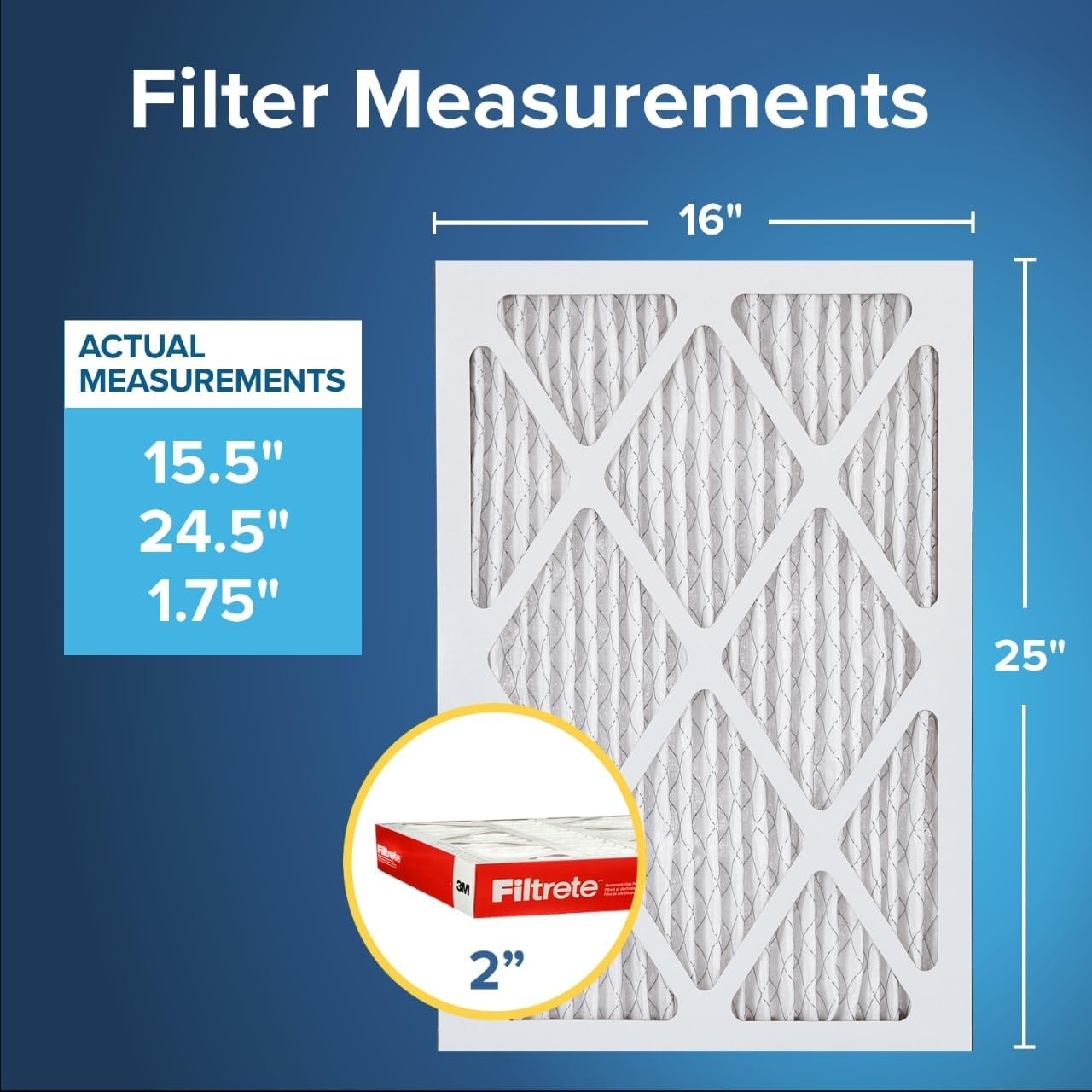Filtrete 16x25x2 AC Furnace Air Filter, MERV 11, MPR 1000, Allergen Defense, 3-Month Pleated 2-Inch Electrostatic Air Cleaning Filter, 4 Pack (Actual Size 15.5 x 24.5 x 1.75 in)