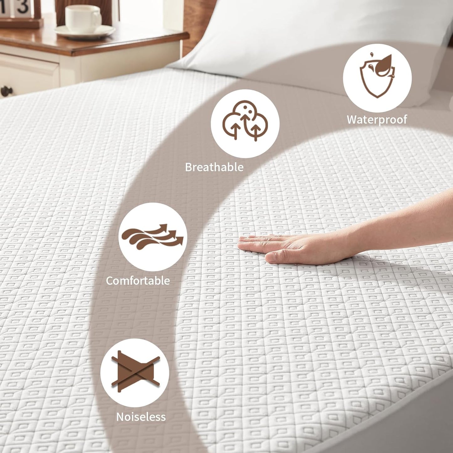 BEDLORE California King Mattress Protector, Waterproof Noiseless Mattress Cover with Deep Pocket for 6-18 inches Mattress, Soft Breathable Mattress Pad Machine Washable (White)