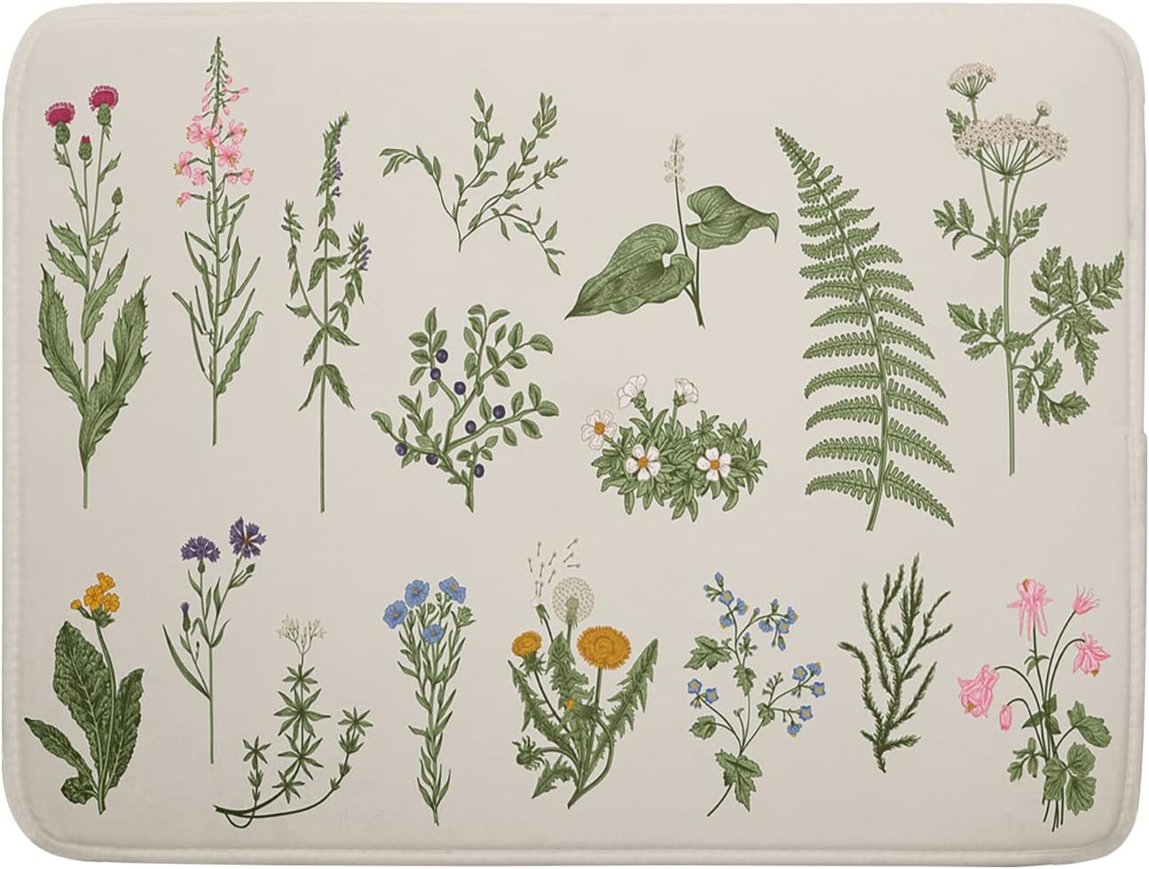 Sage Flower Herbs Dish Drying Mat For Kitchen Counter 16x18 In Green Leaves Microfiber Absorbent Dishes Pad Wild Plant Herbs Drying Pad Dish Drainer Rack Absorbent Fast Dry Kitchen Accessories