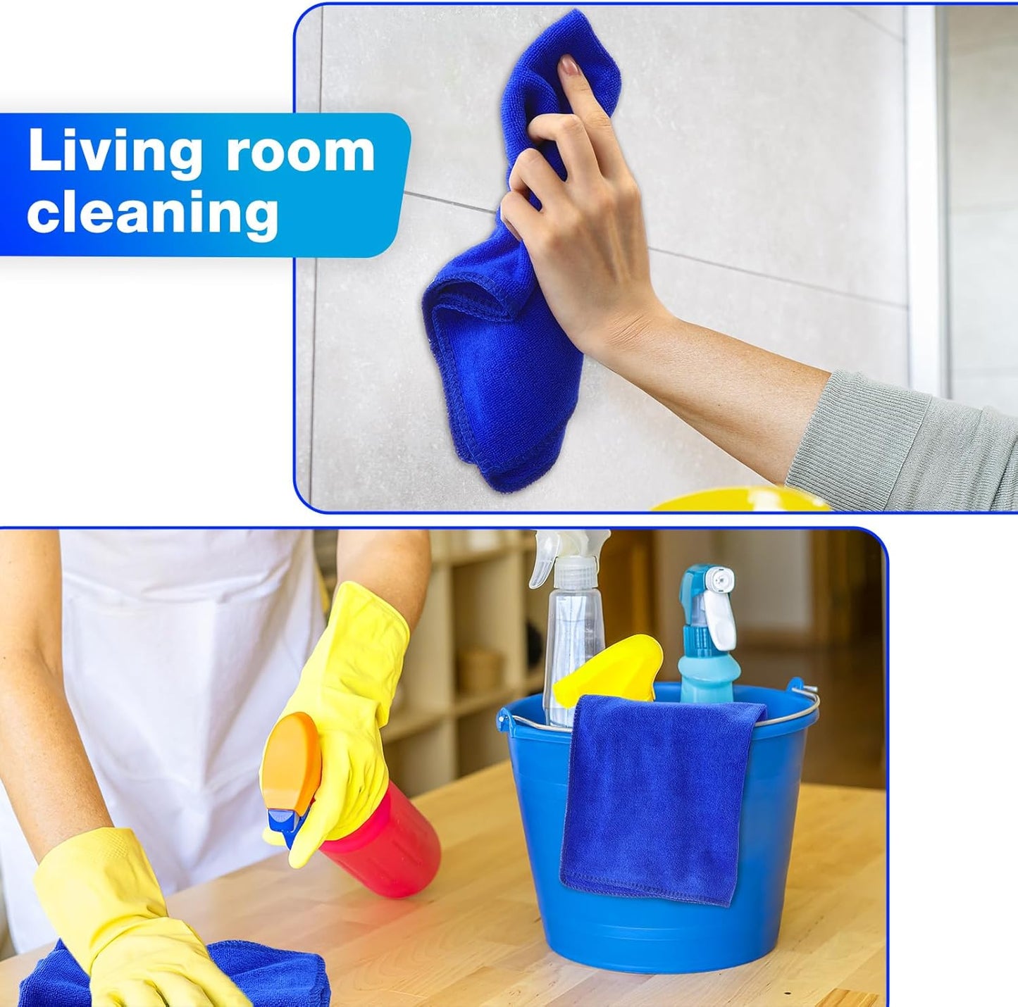 Nuenen Microfiber Cleaning Cloths for Cars 16 x 16 Inch Ultra Absorbent Car Towels Drying Reusable Cleaning Supplies House Kitchen Window Microfiber Towel(Blue,60 Count)