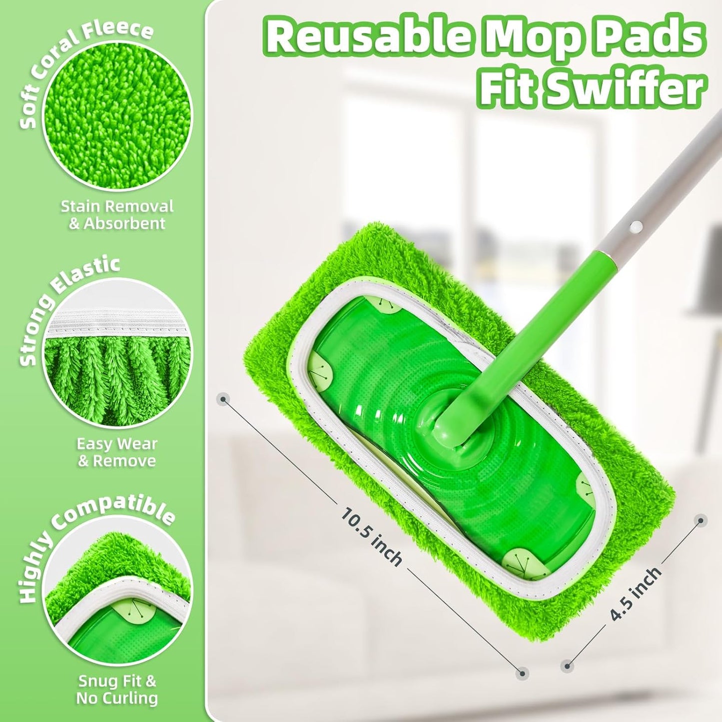 Reusable Dry Sweeping Cloths Microfiber Wet Pads Refill Compatible with Swiffer Sweeper Mop, Machine Washable Sweeping Mop Pads for Use on All Sealed Floors - Stone, Hardwood, Laminate & Tile (Green)