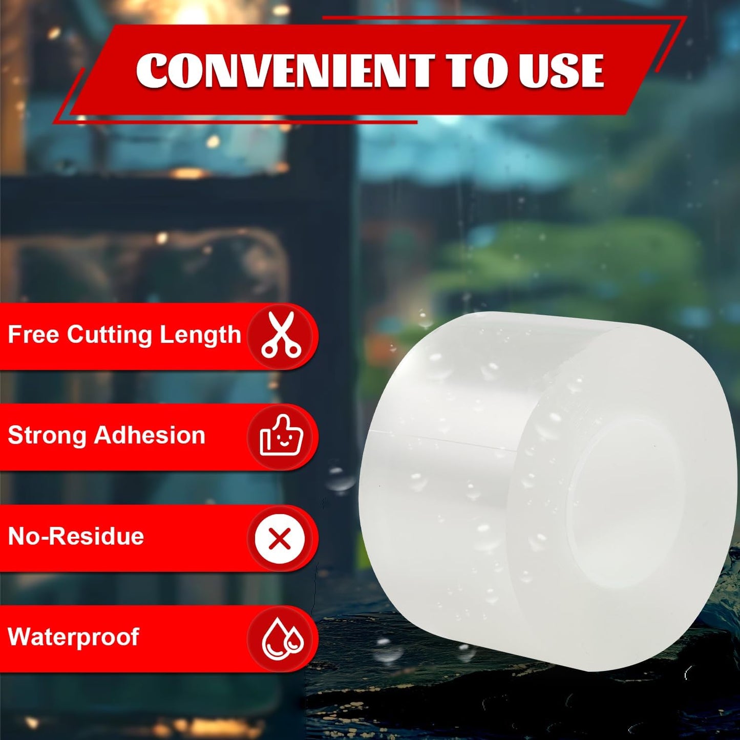 Transparent Window Weather Sealing Tape 2 Inch x 33 FT Weather Stripping Residue-Free Clear Window Insulation Caulk for Shower Glass Gaps and Clear Tape Doors Windows Windproof