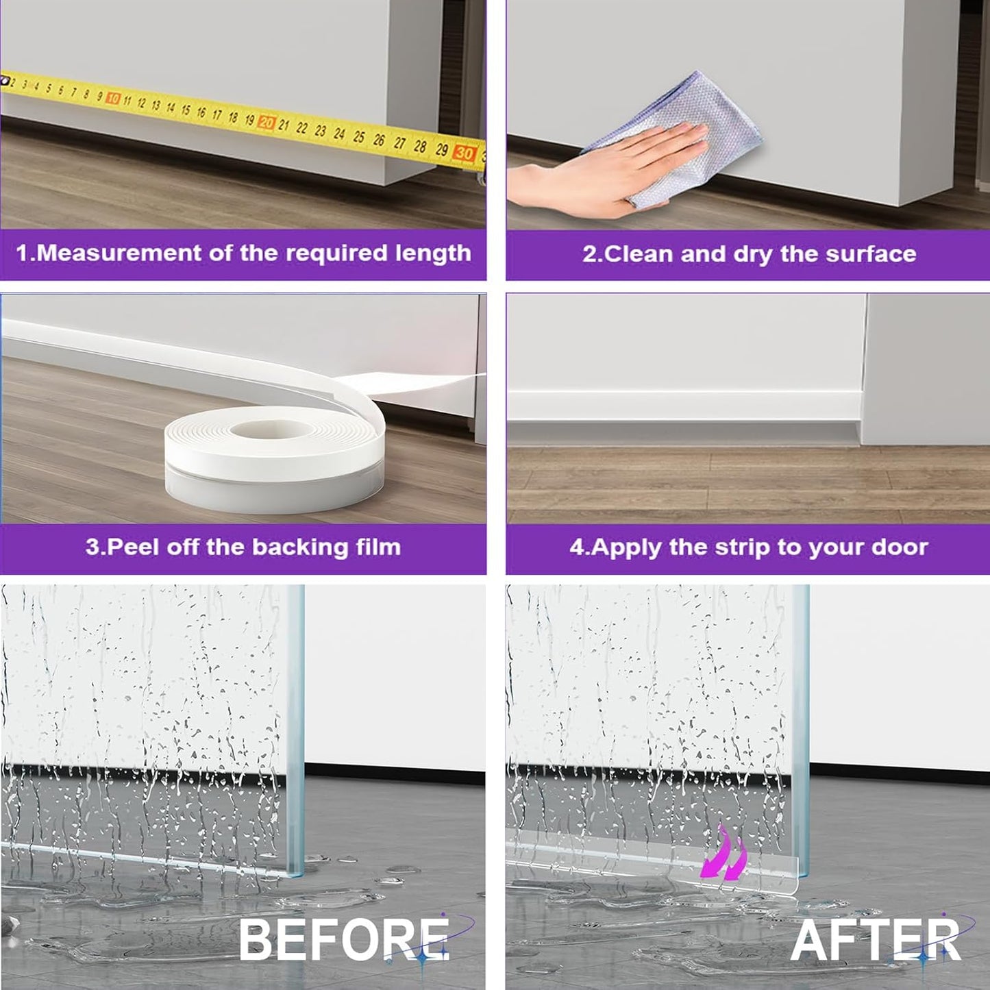 Weather Stripping Door Seal Strip for Gaps, Silicone Draft Stopper Adhesive Tape for Sliding Doors, Windows, Shower Glass, Soundproof Seal for Home Insulation, 32.8ft Roll Black