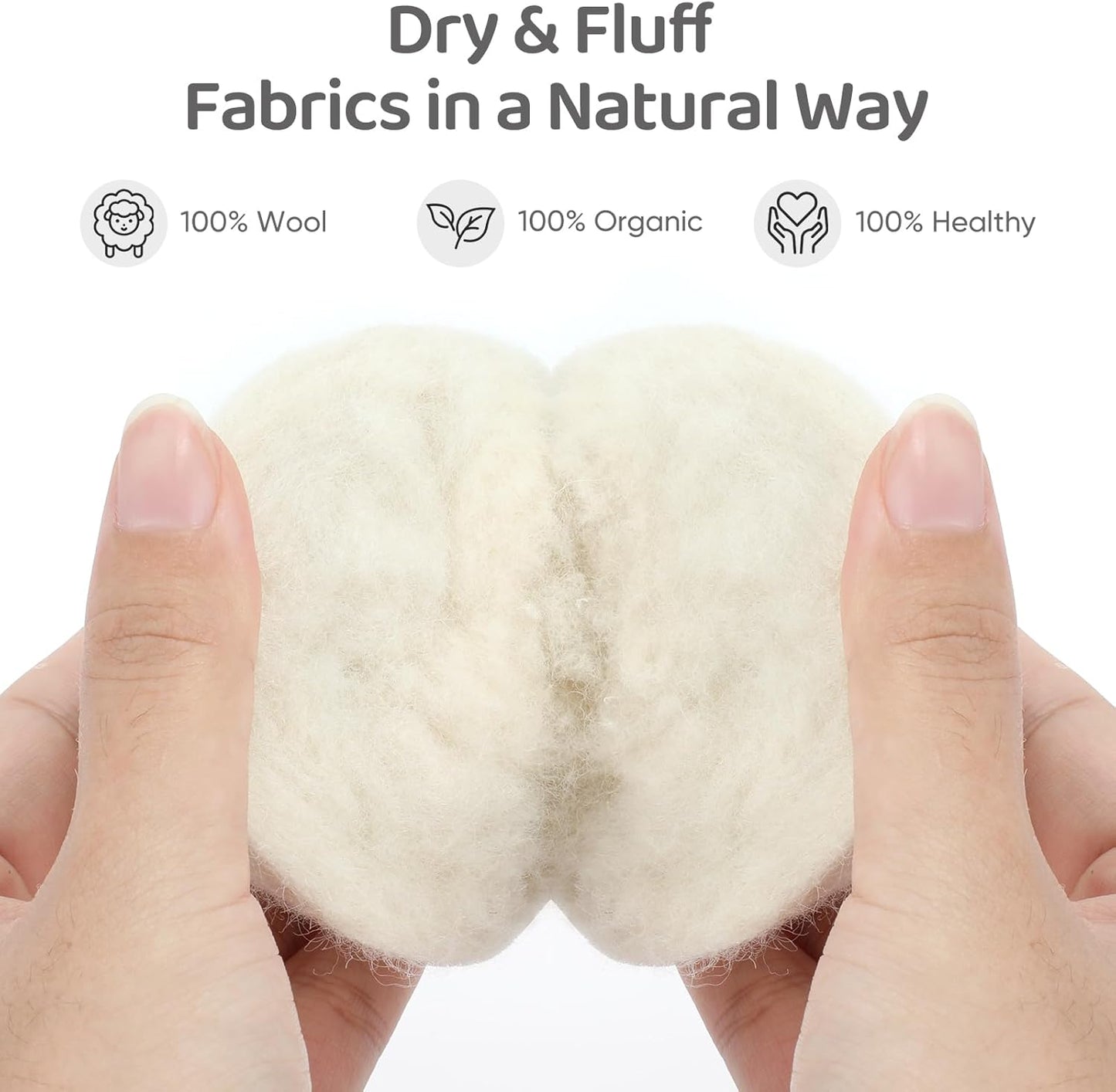 Wool Dryer Balls 6 Pack, Natural Fabric Softener, Dryer Balls Laundry Reusable, Reduces Clothing Wrinkles and Saves Drying Time (White)