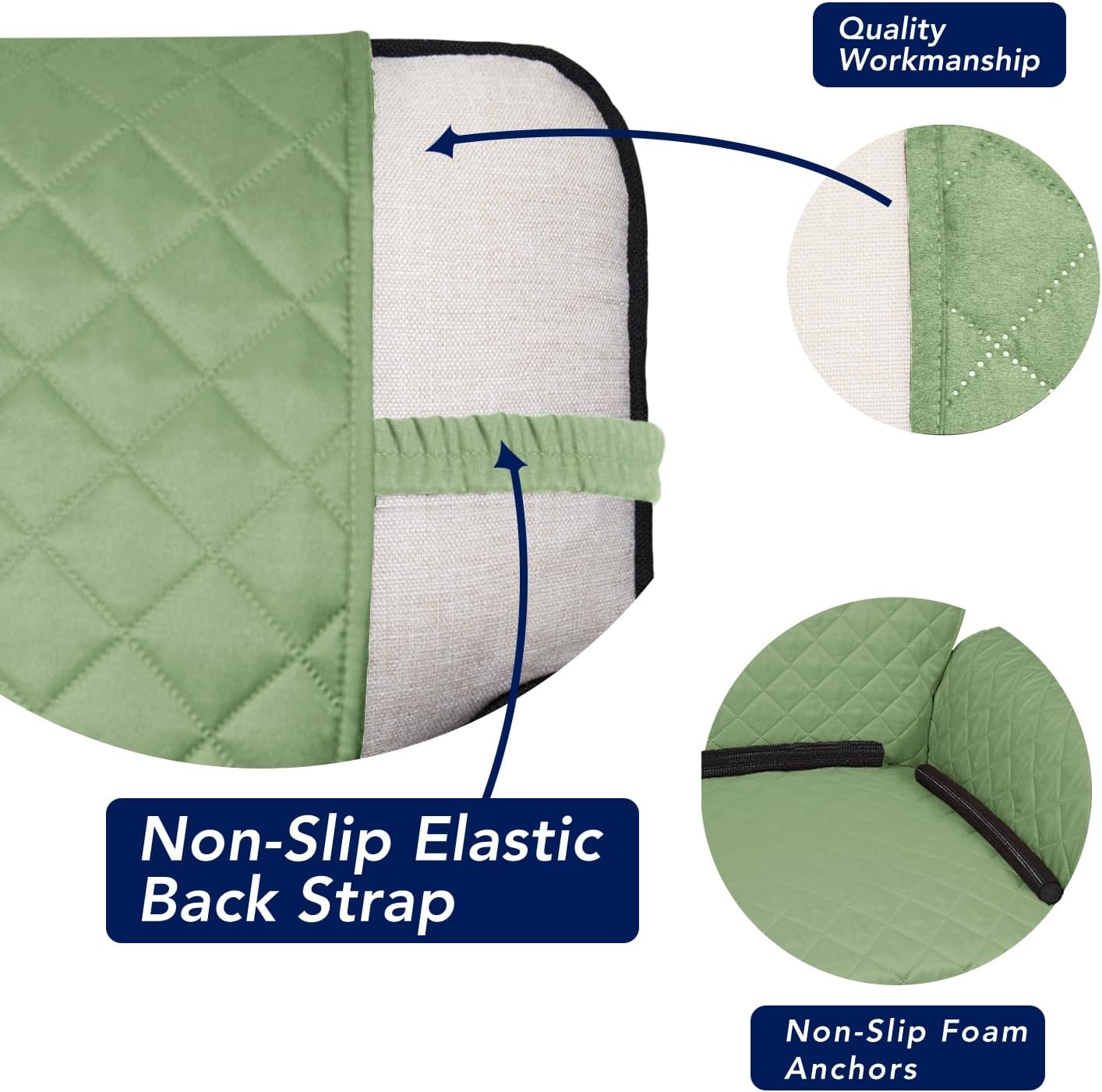 PureFit Reversible Quilted Sofa Cover, Water Resistant Slipcover Furniture Protector, Washable Couch Cover with Non Slip and Elastic Straps for Kids, Dogs, Pets (Oversized Loveseat, Sage Green/Ivory)