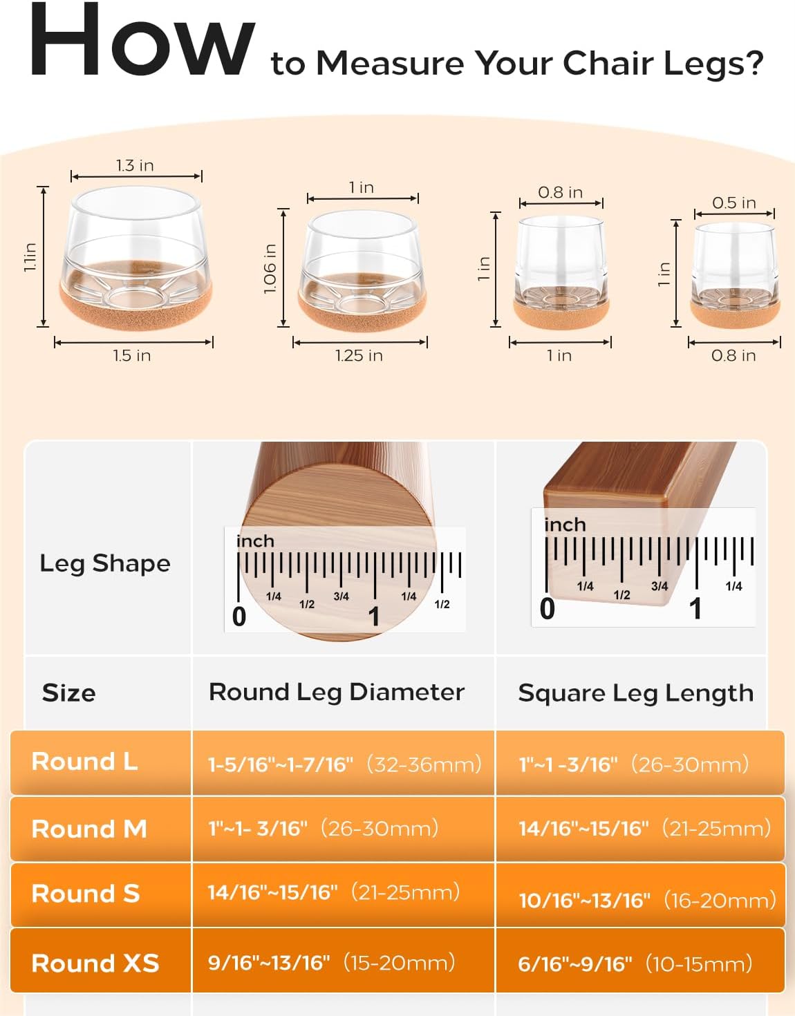 24-Pack Silicone Chair Leg Floor Protectors for Hardwood Floors -Felt Furniture Pads, Rubber Chair Leg Covers/Caps - Noise Reducing & Scratch-Proof - Round Small (Fits 14/16"-15/16" / 21-25mm), Clear