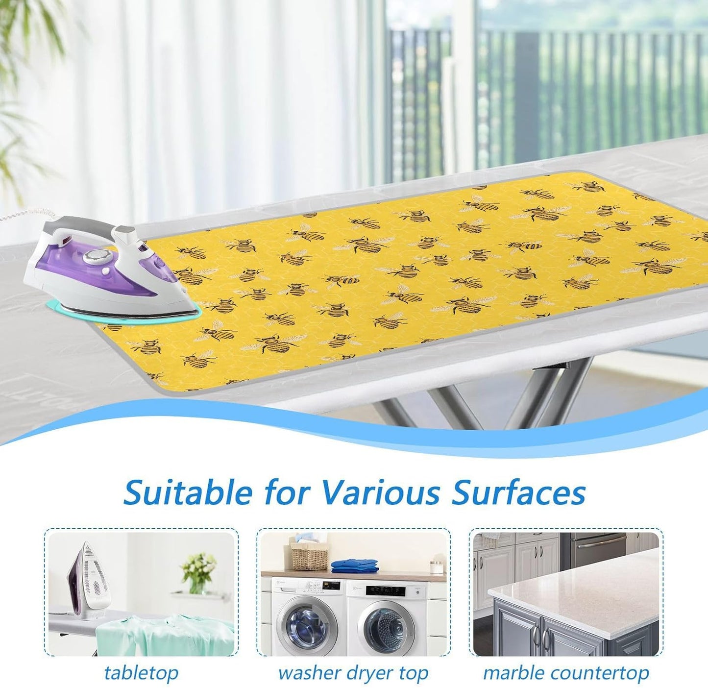 Yellow Bees Honey 01 Ironing Mat for Table top Portable Ironing Pad Blanket for Washer Dryer Countertop Travel