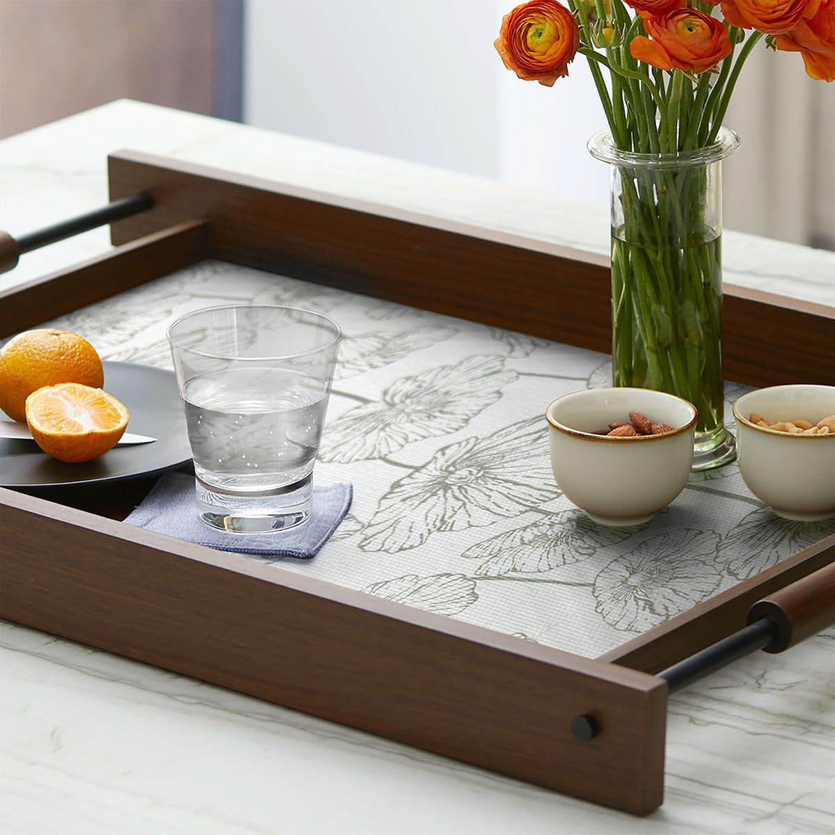 Shelf Liner for Kitchen Cabinets Non Adhesive Kitchen Drawer Liner,Non-Slip Lotus Cabinet Liner Shelf Paper,Pantry Shelf Liners for Cabinets Dresser Cupboard Liner Decorative 15.7In x 10FT