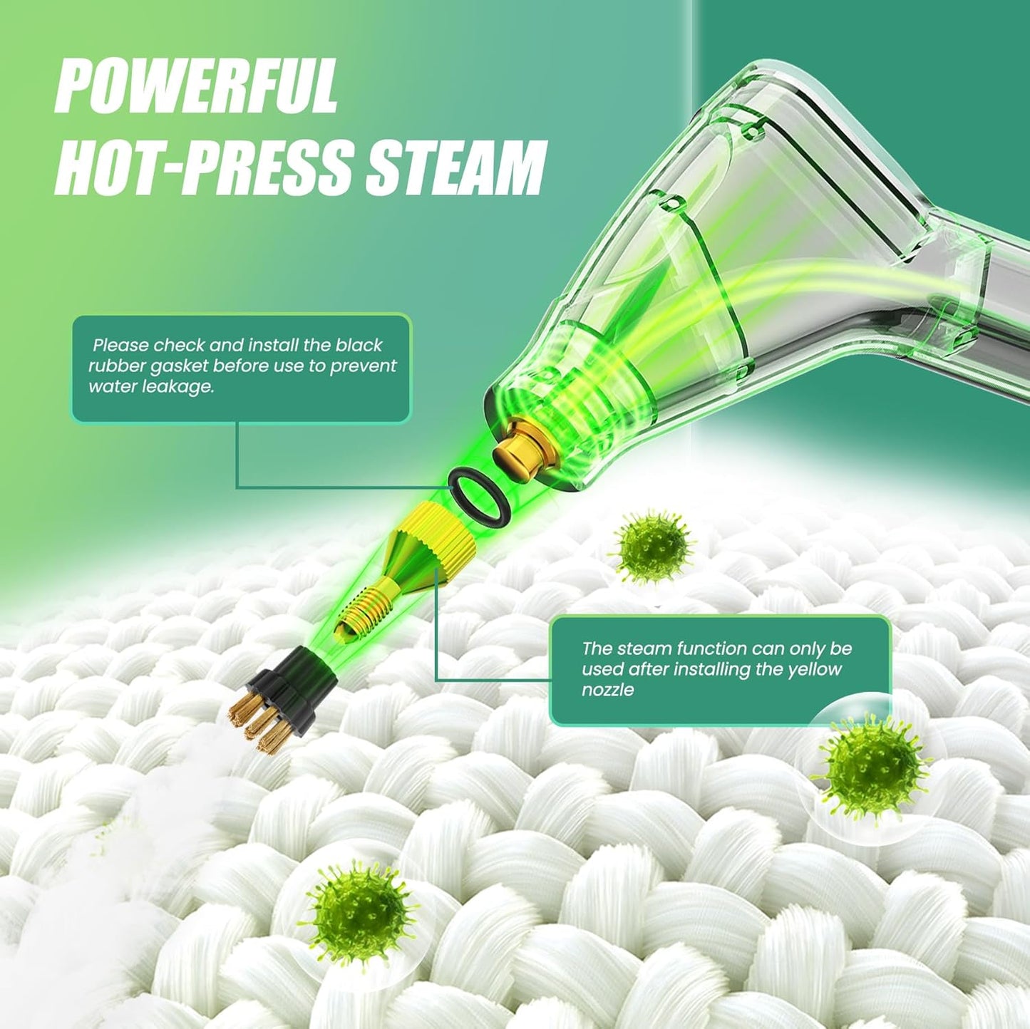 2500W Steam Cleaner for Home Use, 6-level Speed Adjustable Handle, 1.2L Handheld Car Steam Cleaner for Home Car Kitchen Furniture Floor, High Pressure Steam Machine with 4 Brush Heads White
