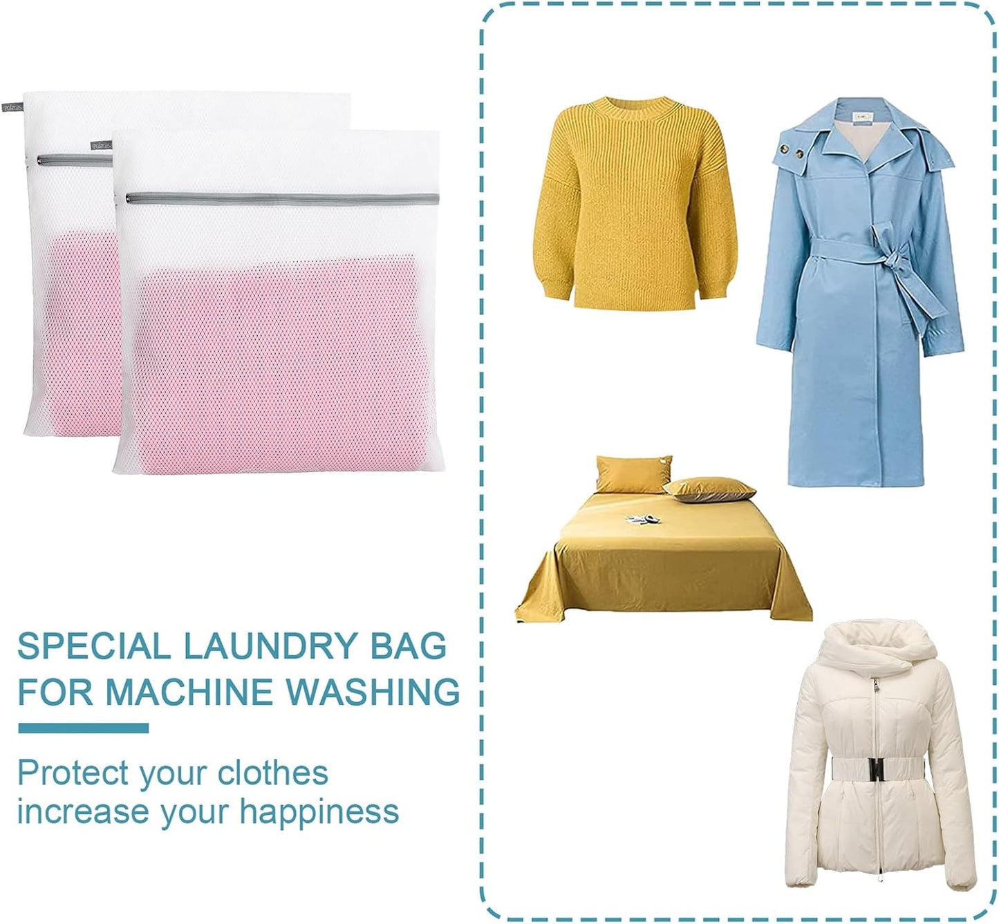 Polecasa 2Pcs 24 x 24 Inches Extra Durable 125g Diamond Mesh Laundry Bags with Sturdy Zipper for Delicates, Protect Clothes in Washing Machine, Laundry Room Essentials for College, Dorm (2 XL-Large)