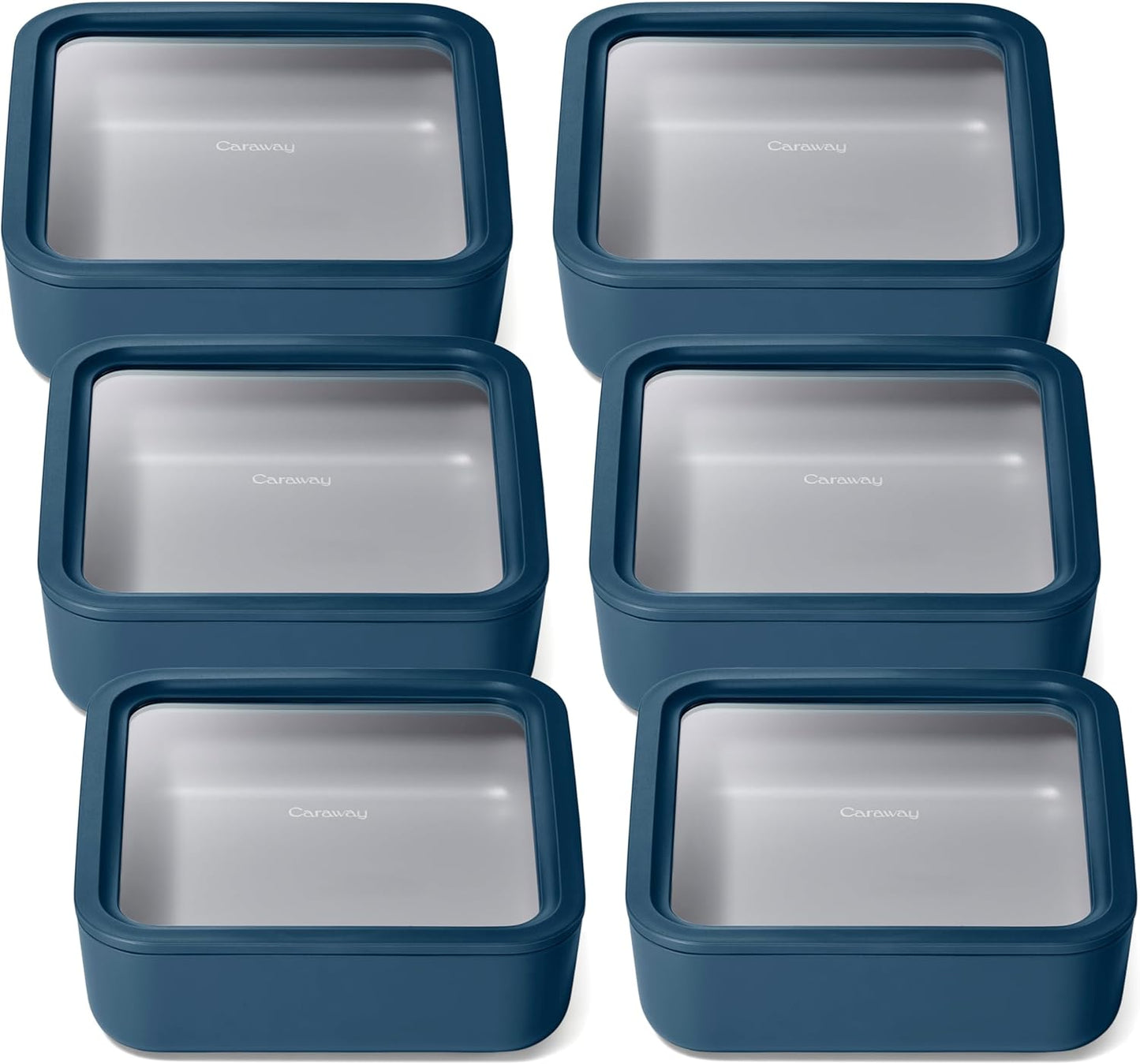 Caraway 6pc Glass Food Storage Set – 10 Cup Food Containers (6) - Ceramic Coated - Non Toxic, Non Stick with Lids - Microwave Safe - Navy