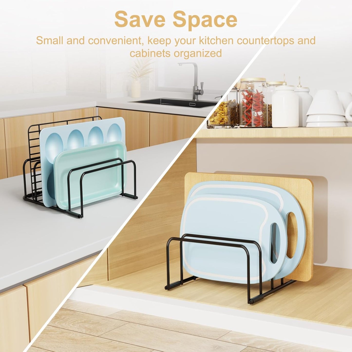 Cutting Board Organizer, [2-Pack] Cutting Board Holder Rack Baking Cookie Pan Sheets Cooling Small Racks Storage Stand for Kitchen Cabinet Countertop Bakeware Organizer 7.87 x 7.24 x 3.28 in