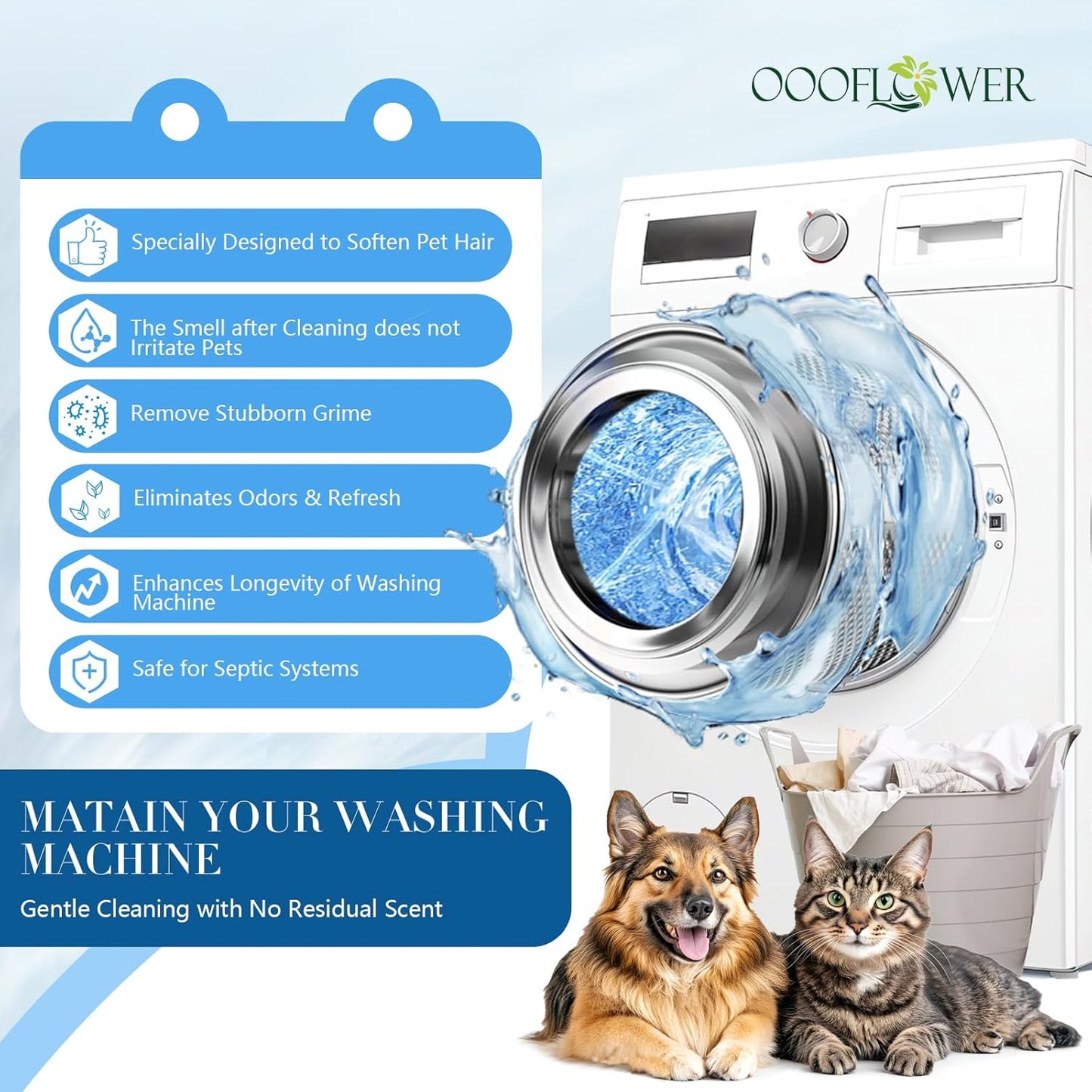 Washing Machine Cleaner Tablets 24 Pack, Formulated for Pet Owners, Deodorizer, Work with Top & Front Load, HE, Deep Cleaning Descaler, Removes Residue and Odors, Septic Safe