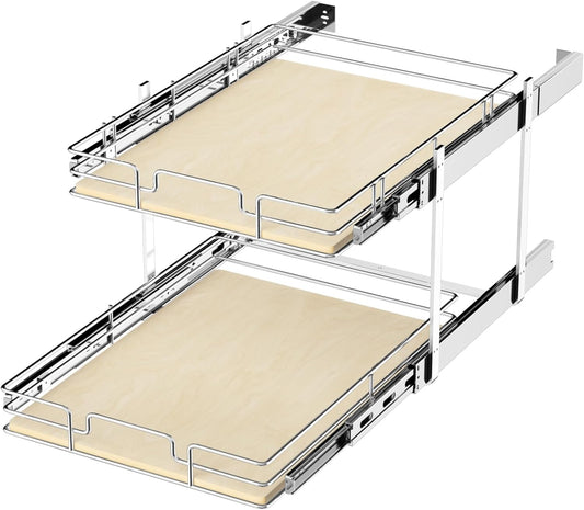 ROOMTEC 2 Tier Individual Pull Out Cabinet Organizer 22½"W x 21½"D, Slide Out Wood Shelves Organizers, Pull Out Drawers Organization and Storage for Kitchen Cabinet