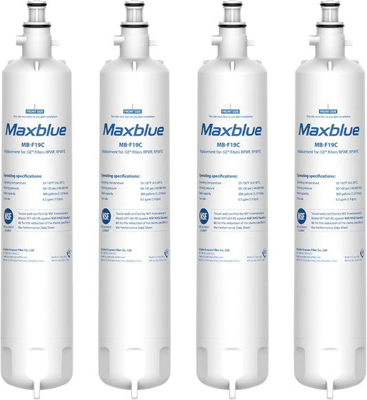 Maxblue Replacement for GE® RPWFE®, RPWF (with CHIP) Refrigerator Water Filter, Compatible with WSG-4, WF277, GFE28GMKES, PFE28KBLTS, GFD28GSLSS, PWE23KSKSS, GYE22HMKES, DFE28JSKSS, 4 Filters