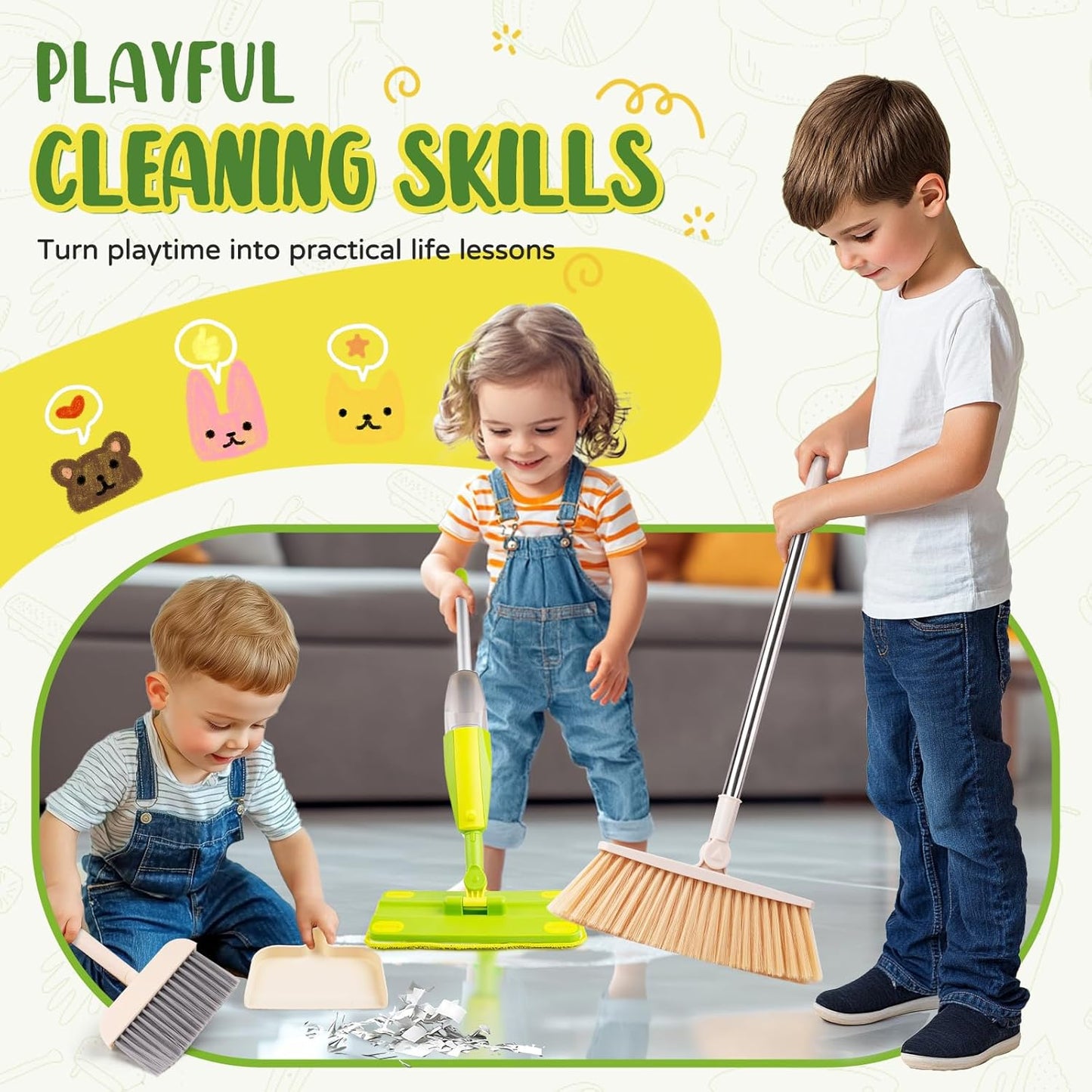 Kids Cleaning Toy Set,Mini Spray Mop Montessori Toys Pretend Play Cleaning Tool for Toddlers with Spray Mop & Kids Broom Dustpan Set Cleaning Toys Gift for Toddlers Girls Boys Age 3+