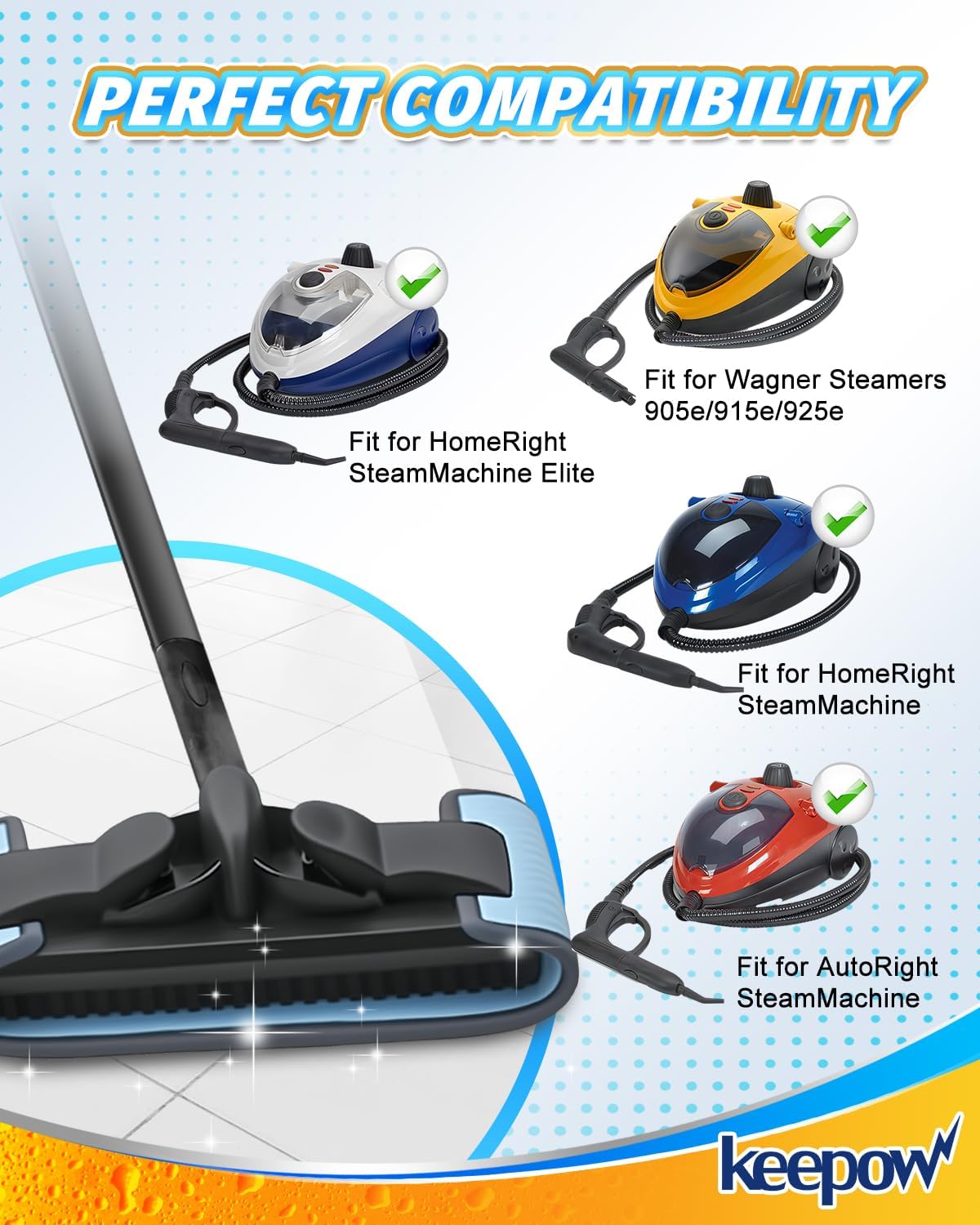 KEEPOW Reusable Microfiber Mop Pads Compatible with Wagner 905e, 915e and 925e Steamers, Reusable Microfiber Cleaning Replacement Pads, Double-Sided Use, Steam Mop Pads, 4 Pack (Mop is Not Included)