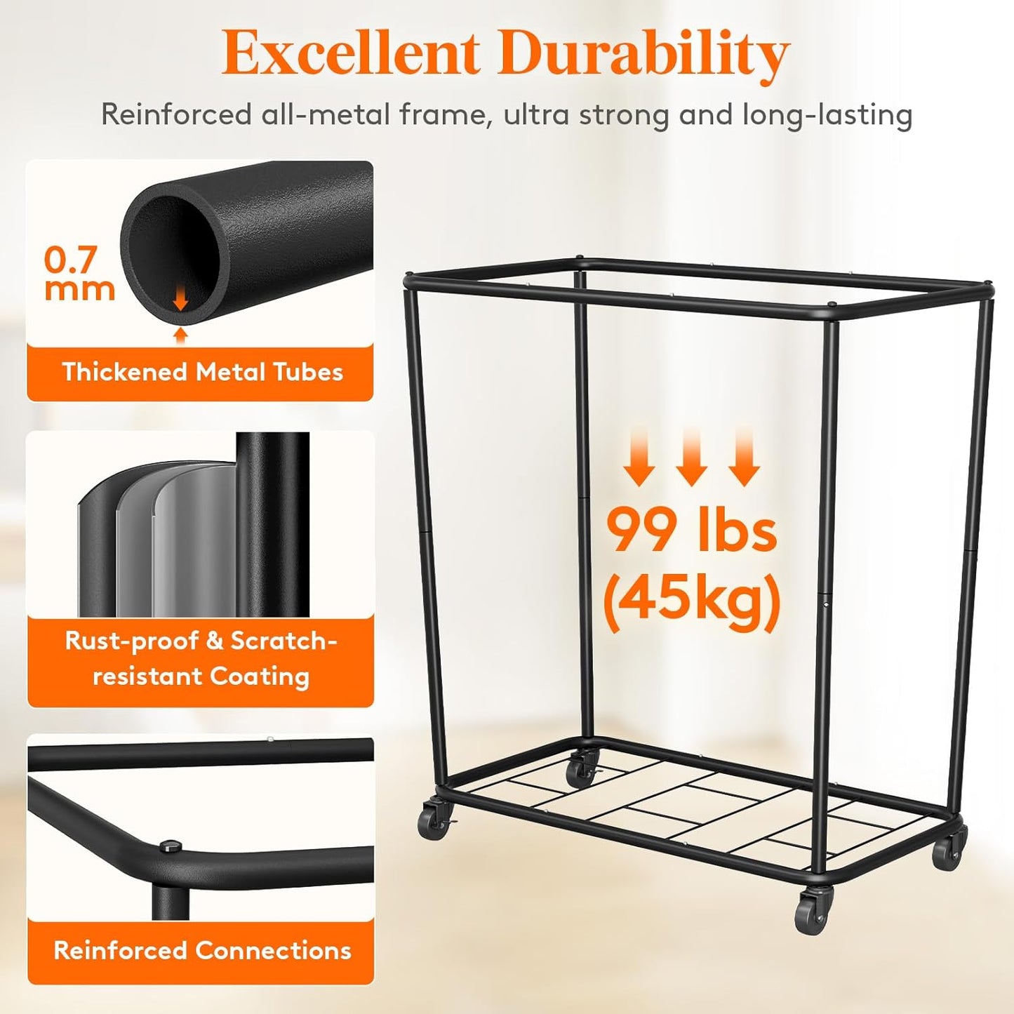 Lifewit 240L Laundry Basket with Wheels, Large Heavy Duty Commercial Rolling Laundry Hamper with Handles, Tall Steel Frame Laundry Cart for Laundry Room Bedroom Hotel Home Dorm, White