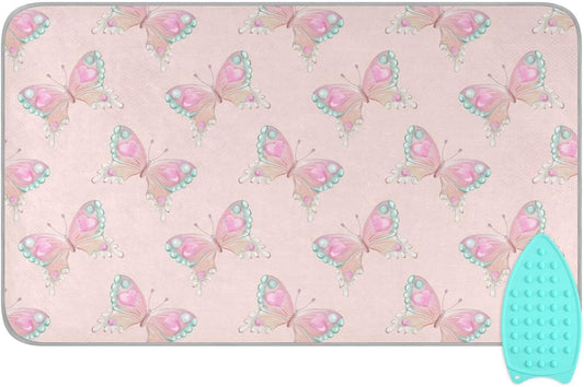 Ironing Mat Portable Ironing Pad Ironing Blanket for Table Top Heat Resistance Double-Side Using Travel Large 47.2 x 27.6 Inch Foldable Lightweight Pink Butterfly
