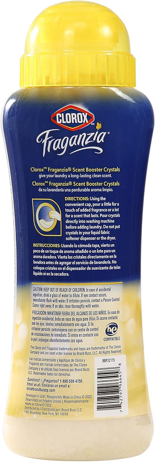 Clorox Fraganzia Laundry Scent Booster Crystals in Vanilla Scent - Scented In-Wash Freshener Beads for Fresh, Clean, Great Smelling Clothes and Linens, 18 Oz - 2 Pack