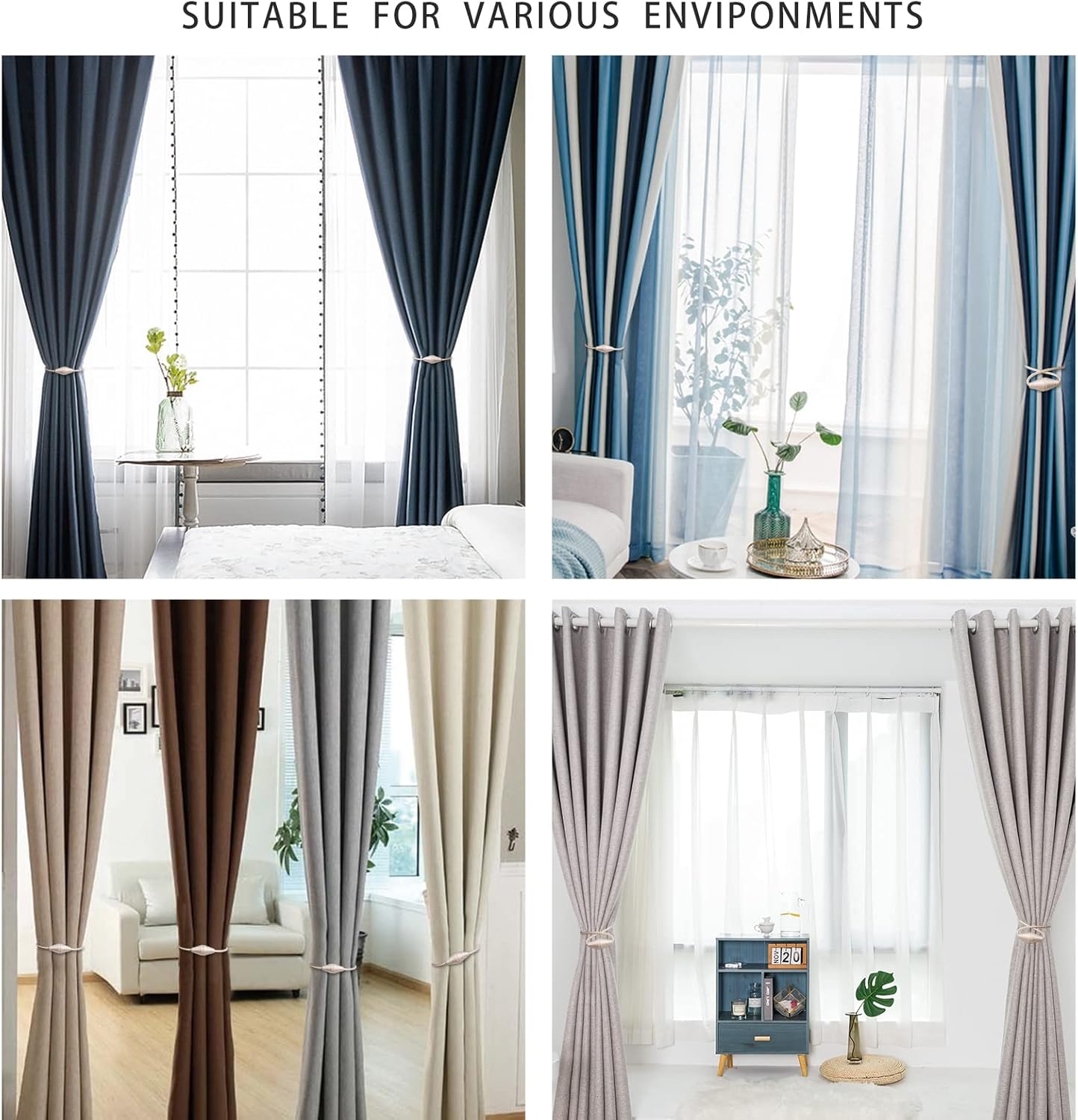 2 PCS Magnetic Curtain Tiebacks, European Style Convenient Drape Tie Backs Holdbacks for Thin or Thick Home & Office Window Draperies, No Tools Required（Beige）