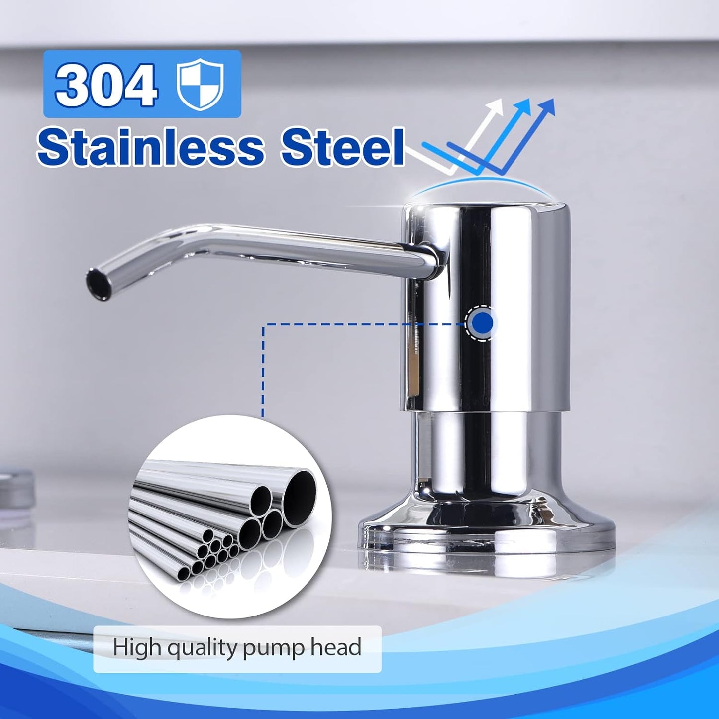 Chrome Soap Dispenser for Kitchen Sink, WEWE Kitchen Sink Soap Dispenser Built in for Counter Top Refillable Under Sink in Sink Soap Dispenser Stainless Steel Polished Chrome