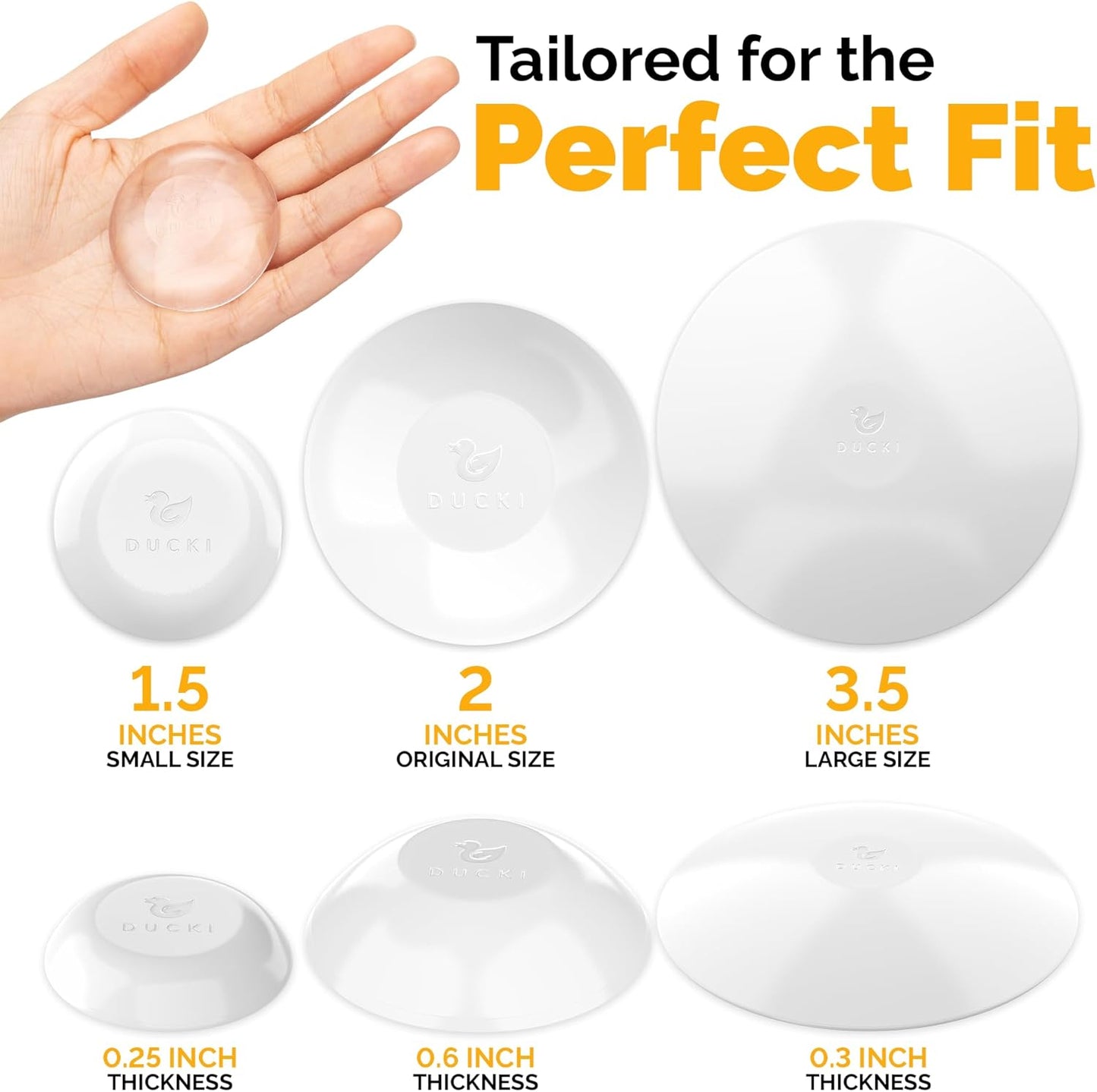 Ducki Door Stop Wall Protector | Self Adhesive Door Knob Wall Protectors from Door Knobs | Rubber Door Stoppers for Wall Damage & Noise | Durable, Shock Absorbent & Discreet | 2 Pack White Door Stops