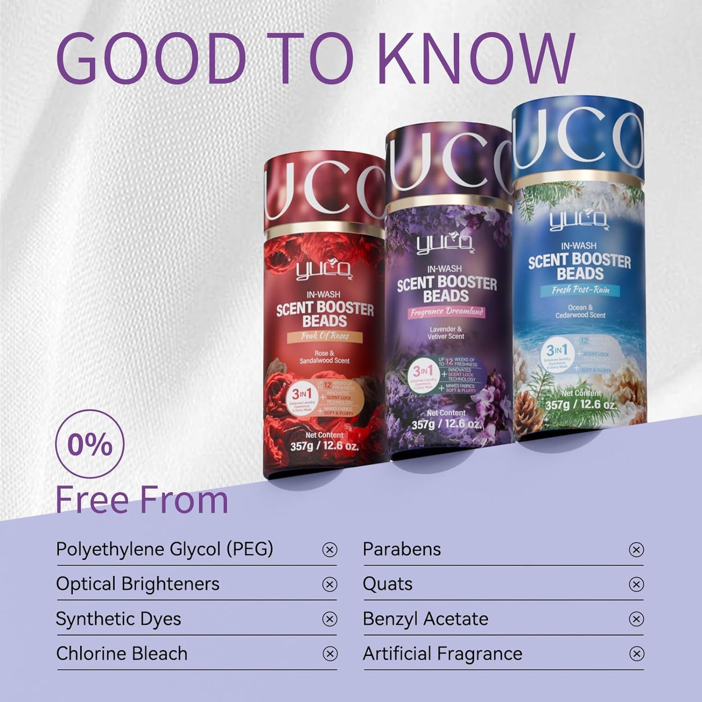 YUCO Scent Beads Laundry Natural,Ultra-Concentrated Two-Color Laundry Beads,Effective Fabric Deodorizer,Soften,Static Free,Microcapsule Tech Scent Lock Fresh Last 12Weeks(Lavender Amberwood,12.6OZ)