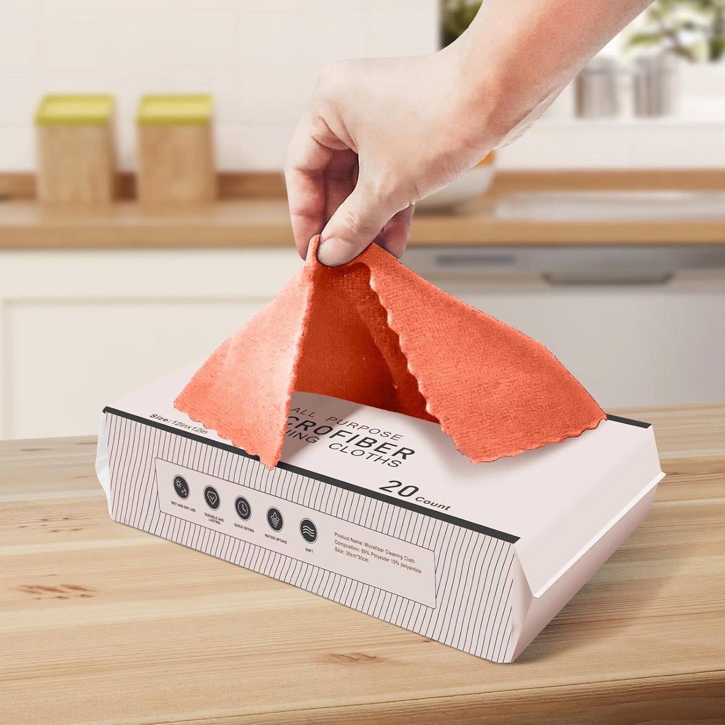 MRD's Home 20Pack Microfiber Cleaning Cloth in Bag,Multi-Purpose Reusable Cleaning Wipes Rags,Lint Free,Scratch & Streak-Free Cloth for Car,Small Microfiber Towels for House Wash,12" x 12"（Orange）