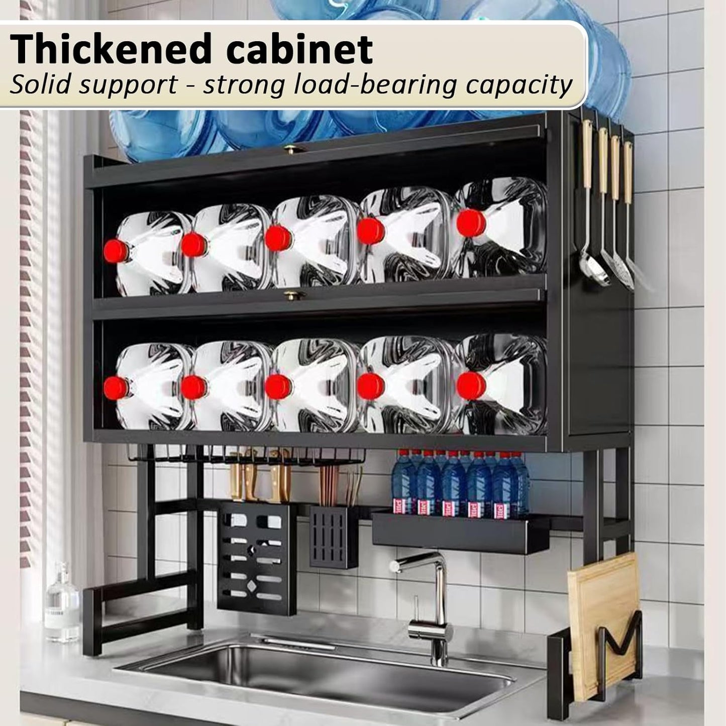 Over The Sink Dish Drainer Drying Rack 4 Tiers with Cover, Keep Kitchen Sink Shlef Organized Space-Saving Dish Drying Rack, Large Drying Rack for Dishes, Glasses, Bowls, Cutlery W-33.5in