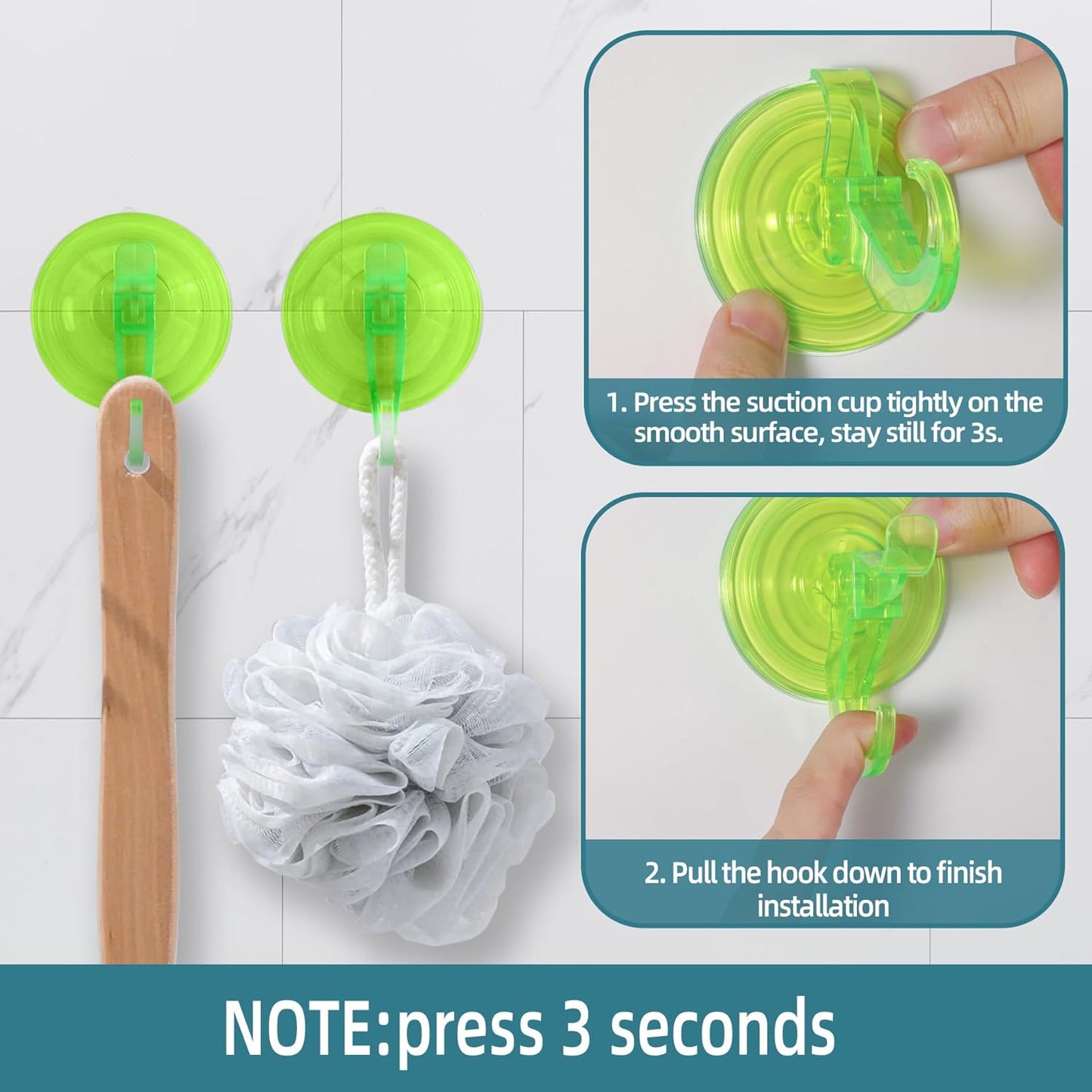 Antimbee Clear Suction Cup Hanger, 5 Pack Removable Small Suction Cups for Shower, Bathroom, Glass, Door, Windows, Kitchen - Up to 11 lbs on Smooth Surface - 2 Hooks Design (Transparent Green)