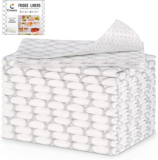 Cooyes Non Slip Refrigerator Liners, 2 in 1 Absorbent Fridge Liners and Fresh Mats Machine Washable, Refrigerator Shelf Mats for Glass Shelves Kitchen Cabinet Drawer