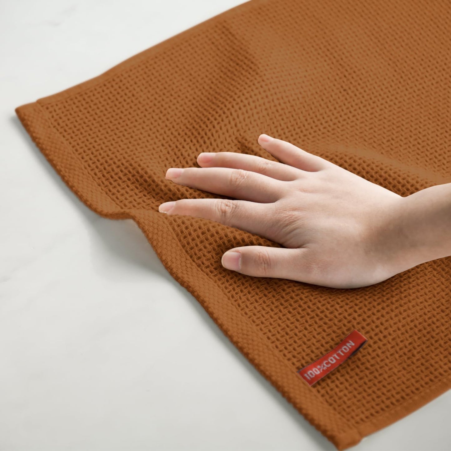 Artoid Mode 100% Cotton Caramel Waffle Weave Kitchen Dish Cloths, 12x12 Inch Ultra Soft Absorbent Quick Drying Kitchen Dish Towels Set of 6