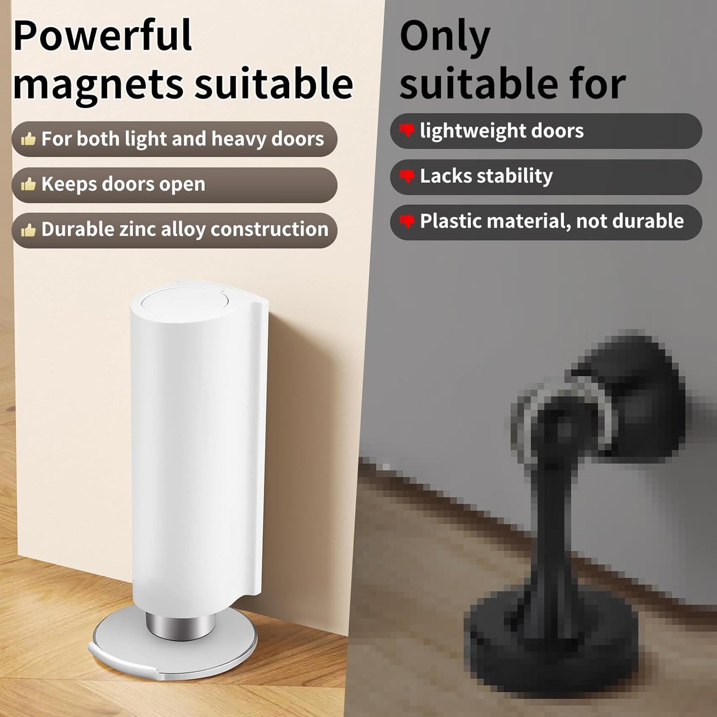 Magnetic Door Stoppers WYGWP Stainless Steel No Drilling Wedge Stops Heavy Duty Catch Holder to Keep Doors Open (White Door Stop)