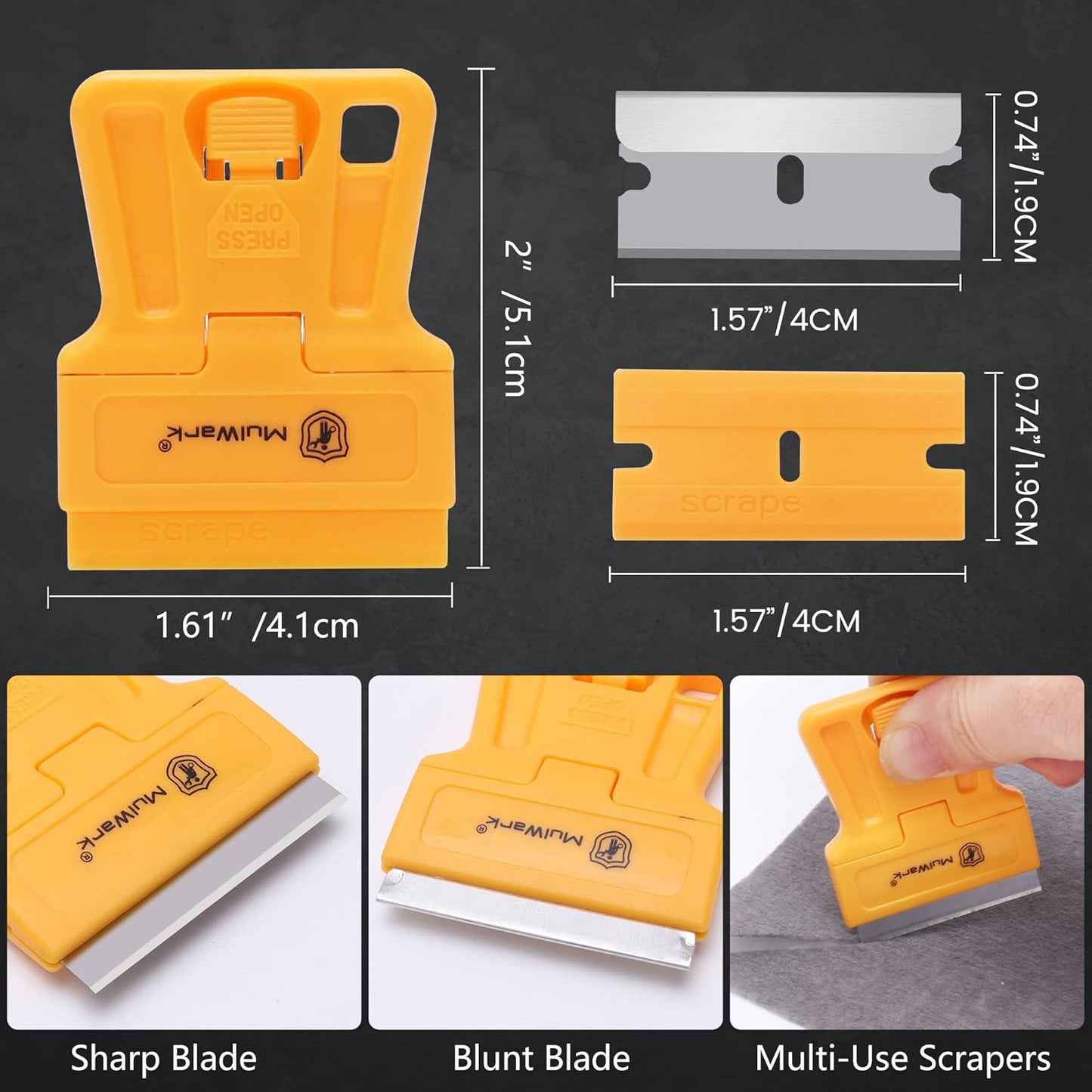 MulWark Razor Blade Tool Set, 8-Pack Mini Plastic Scrapers with 5 Plastic & 5 Metal Blades - Paint Remover, Window Cleaner, Glass Tool, Oven Cleaner, Blade Remover