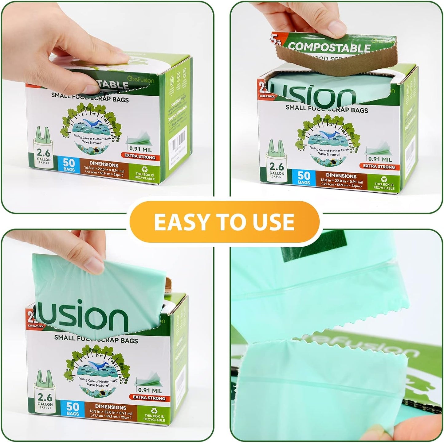 Compostable trash Bags, 2.6 Gallon,Thick 0.91 mils,Compost bin Kitchen,Food Scrap Waste Bags,Small trash bags for compost bin kitchen,Certified by BPI and OK Compost, (80 Count)