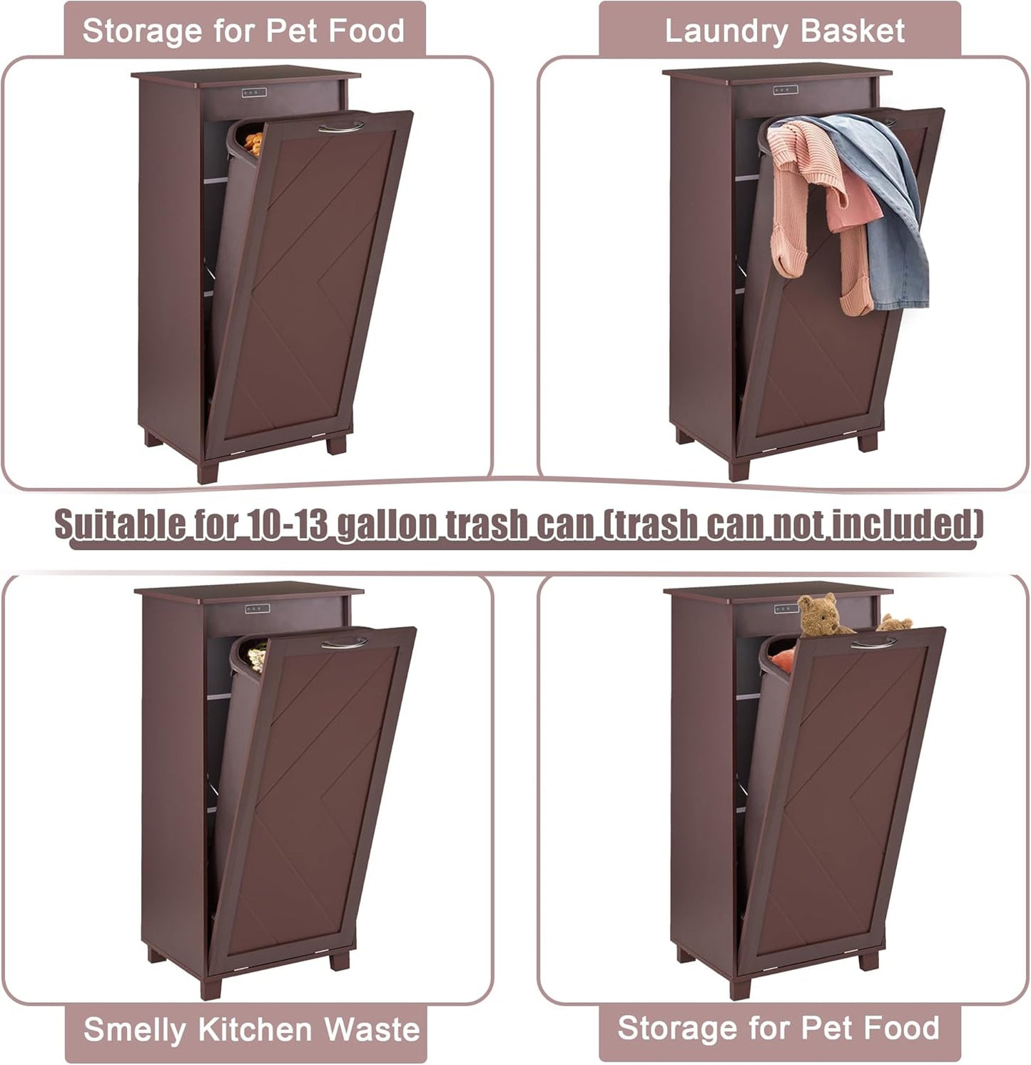 VECELO Tilt Out Kitchen Trash Bin Cabinet, Dog Proof Garbage Can with Wood Holder Free Standing Recycling, Brown