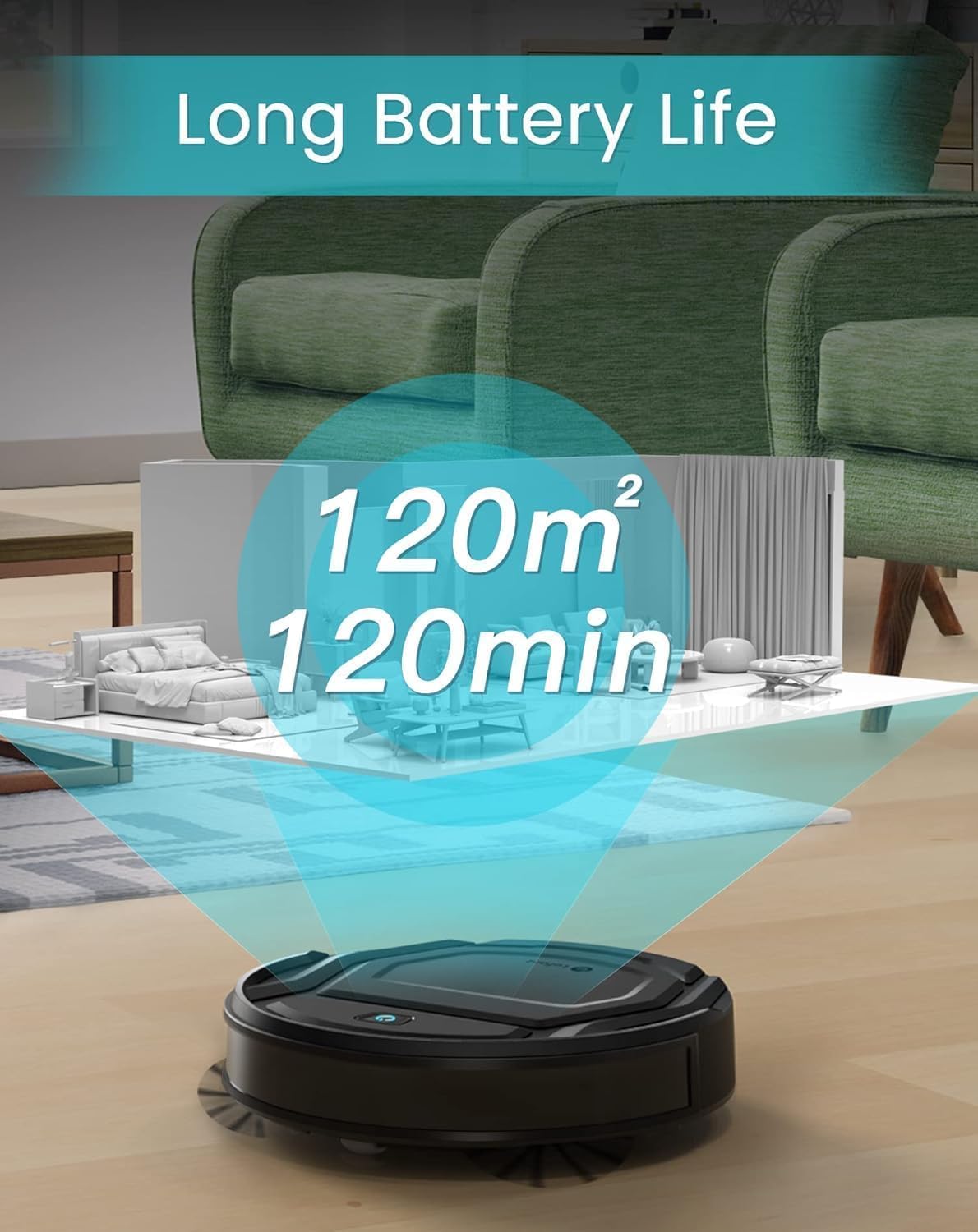 Lefant Robot Vacuum Cleaner, 120 Mins Runtime, Compact Design, Low Noise, Powerful Suction, Wi-Fi/App/Voice Control, Self-Charging, Scheduled Cleaning, Ideal for Pet Hair and Hard Floors, M210 Black