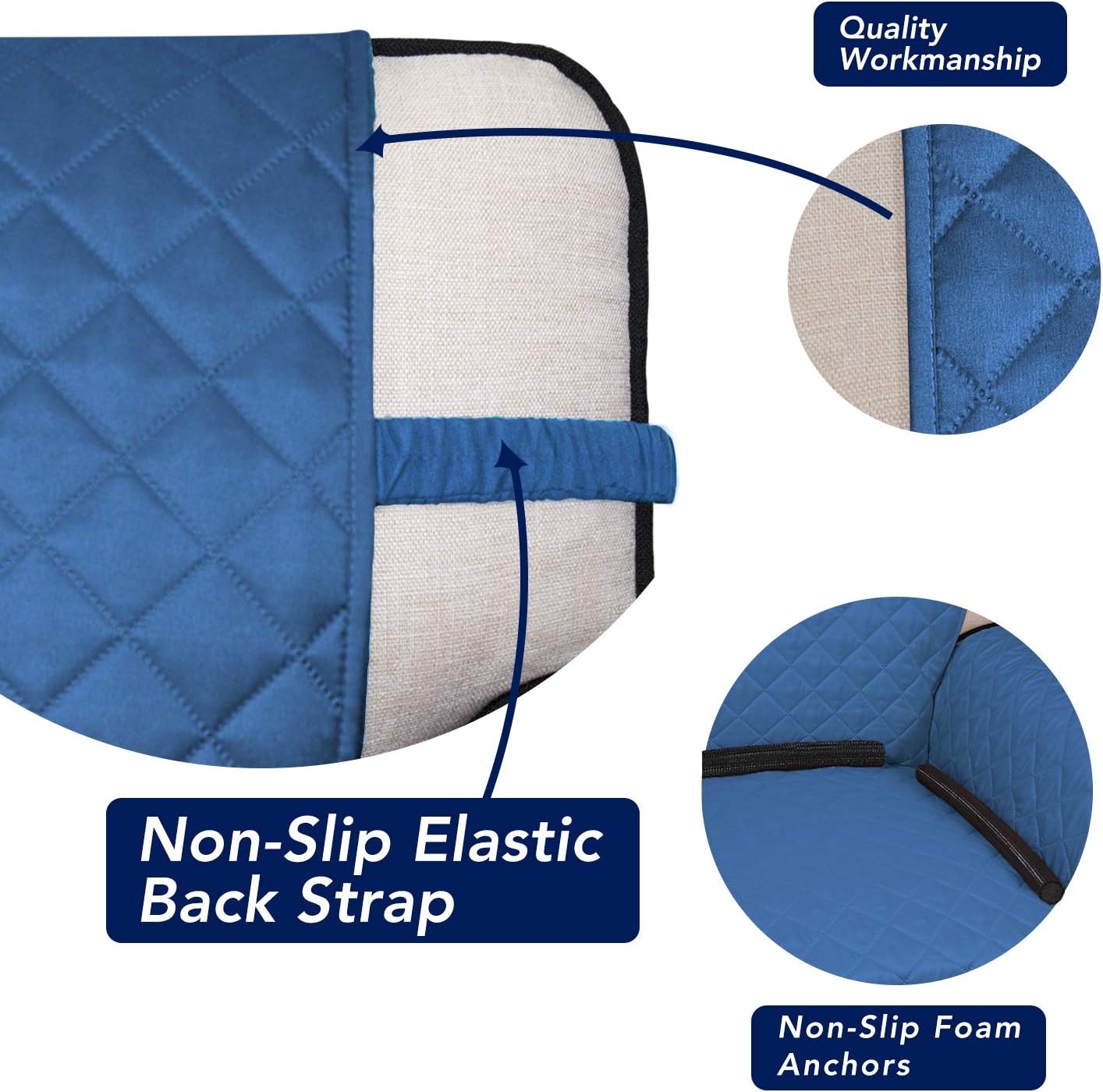 PureFit Reversible Quilted Sofa Cover, Water Resistant Slipcover Furniture Protector, Washable Couch Cover with Non Slip Foam and Elastic Straps for Kids, Dogs, Pets (X Large, Blue/Ivory)