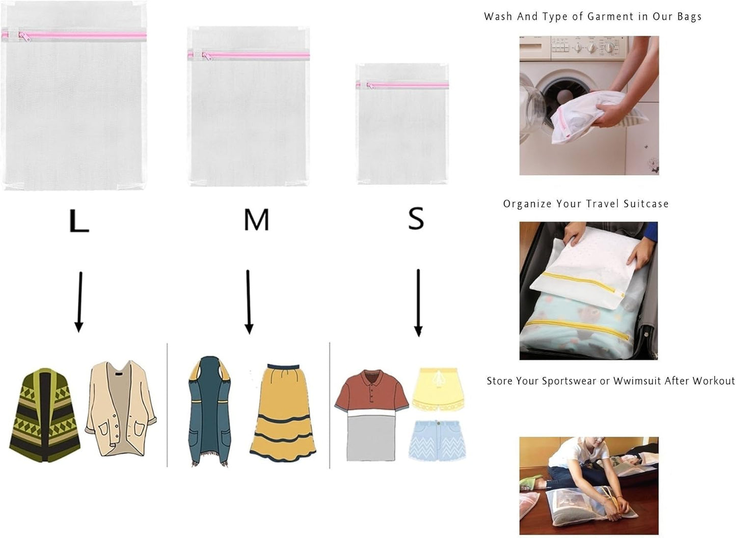 Pack of 5 Mesh Laundry Washing Bags-5 Large for Laundry,Blouse, Hosiery, Stocking, Underwear, Bra and Lingerie, Travel Laundry Bag FBA