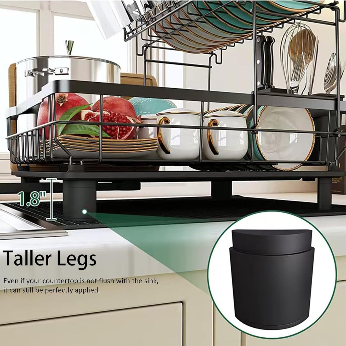 Dish Drying Rack, Space Saving & Durable, Rust-Proof Large 2 Tier Stainless Steel Dish Racks for Kitchen Counter with Cutlery & Cup Holder & Drainboard