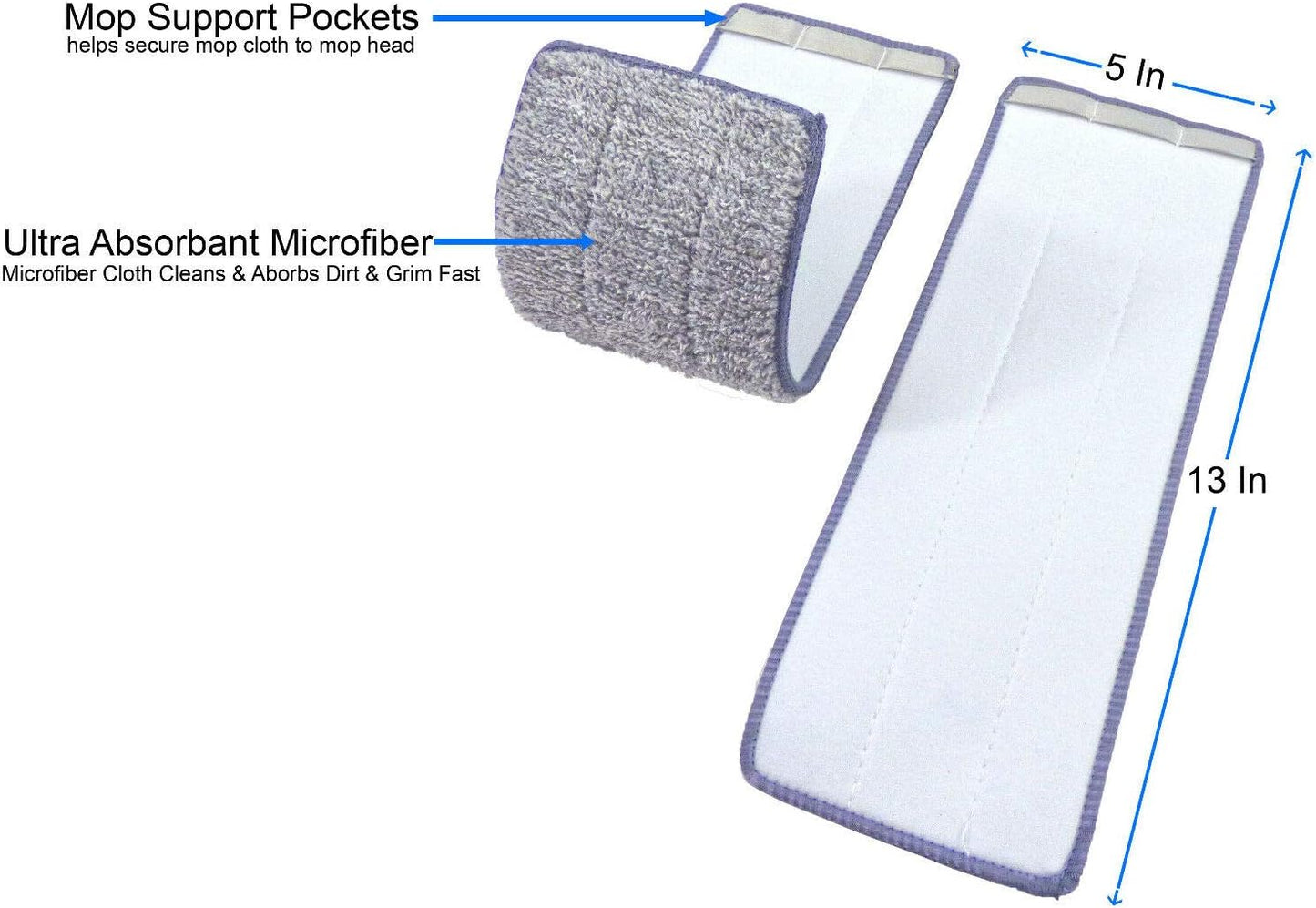 Bulletproof Microfiber Mop Replacement Heads - Washable Pads for Floor Cleaning Compatible with Tethys & Most 11” - 13” Flat Squeeze Mops for Wet/Dry Mopping, Sanitizing, and Scrubbing Hardwood
