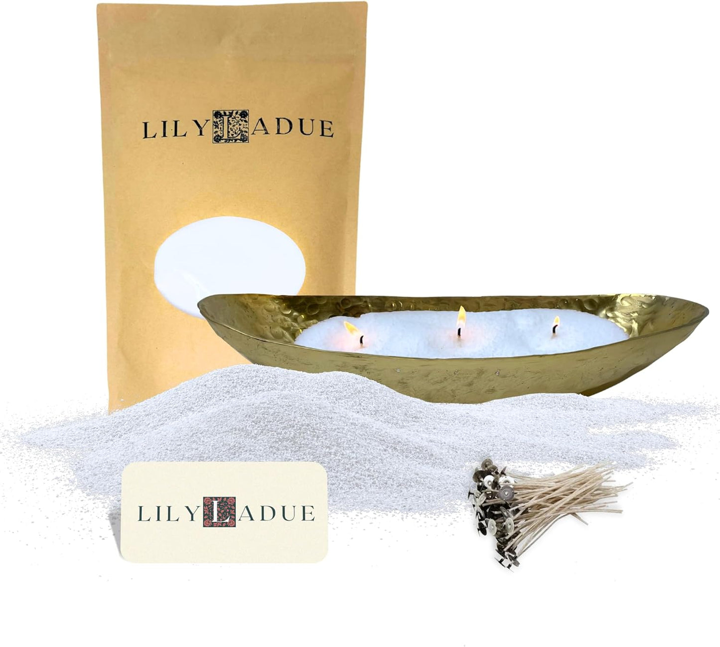 LILY LADUE Sand Candle Kit - 1Lb/16Oz Pearled Candles Sand and Wicks (24) with Gold Holder, Unscented Aroma Beads, Reusable Pearled Candle Wax for DIY Home Kit, Powder Beads Refill Available