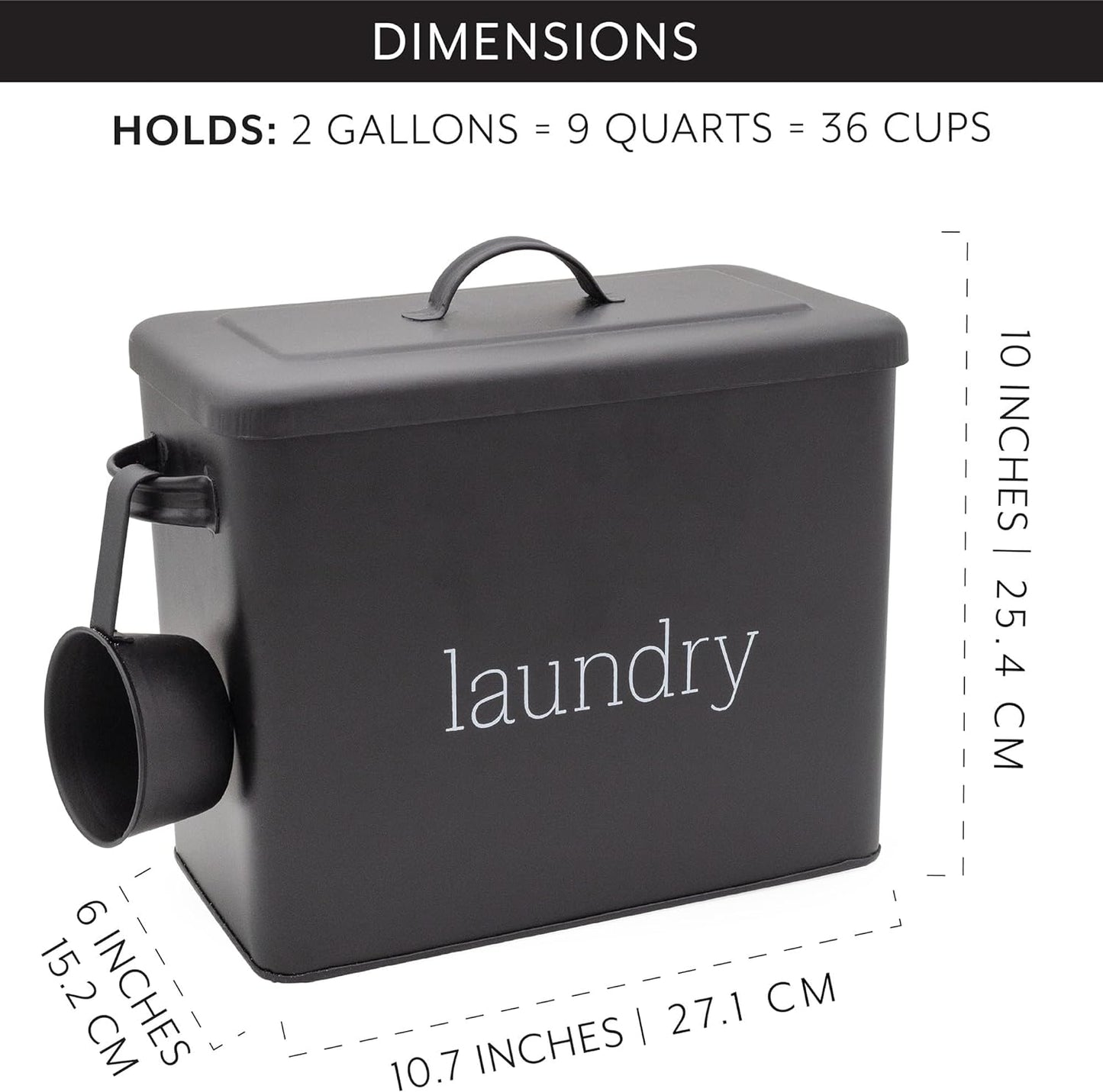 AuldHome Design Enamelware Laundry Powder Container (Black), Enamelware Detergent Bin w/ Scoop
